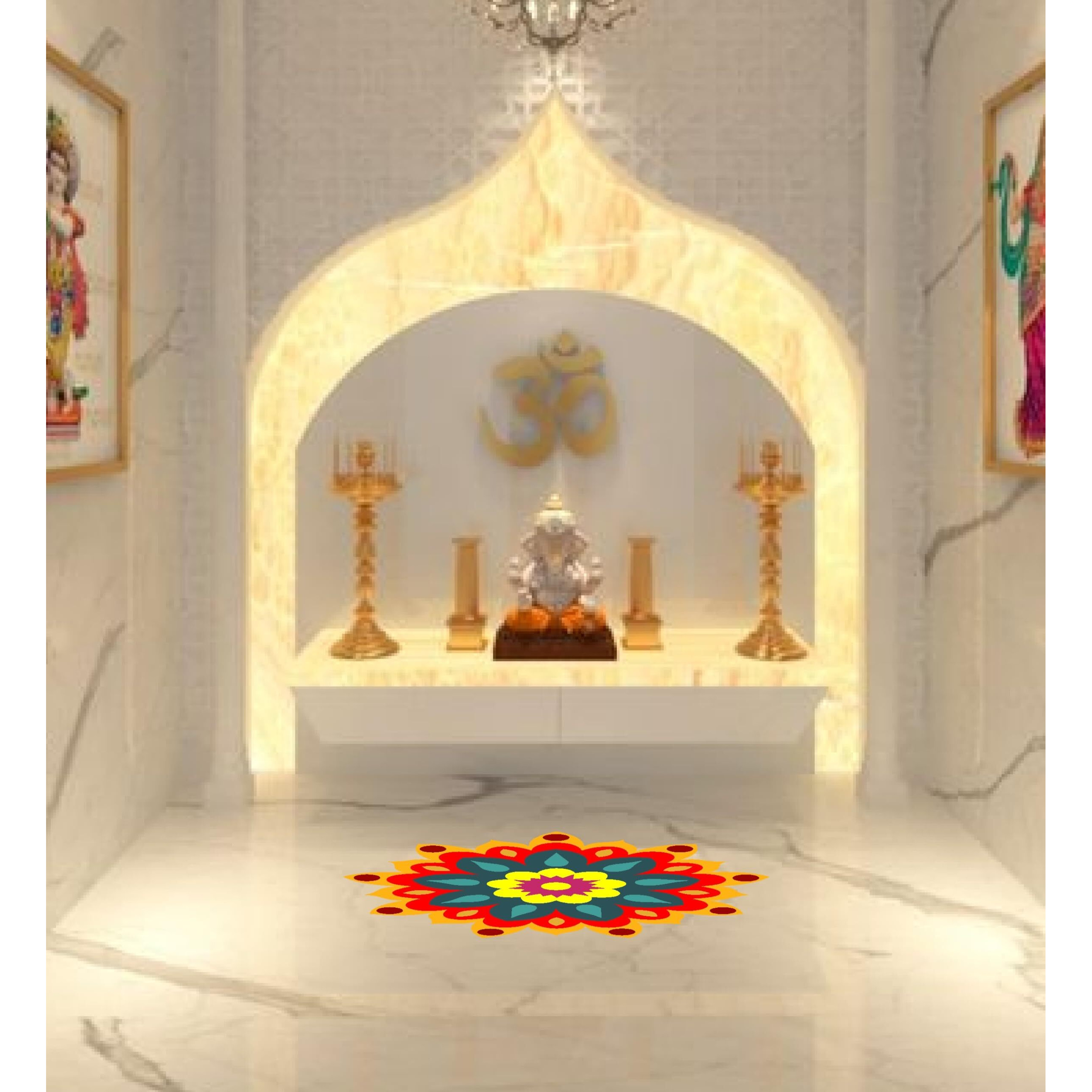 Dreamkraft Colorful Rangoli Sticker Set For Diwali Decoration, Floor & Wall Stickers (30 Cm X 30 Cm, Pack Of 4)_Pc503