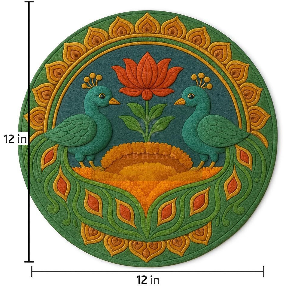 Abhaas Pooja Decoration Rangoli For Floor And Table Decor | Reusable Floor Rangoli For Home Decoration For Diwali, Ganesh Chaturthi, Durga Pooja, Gifting (12 Inches) (Peacock Design)