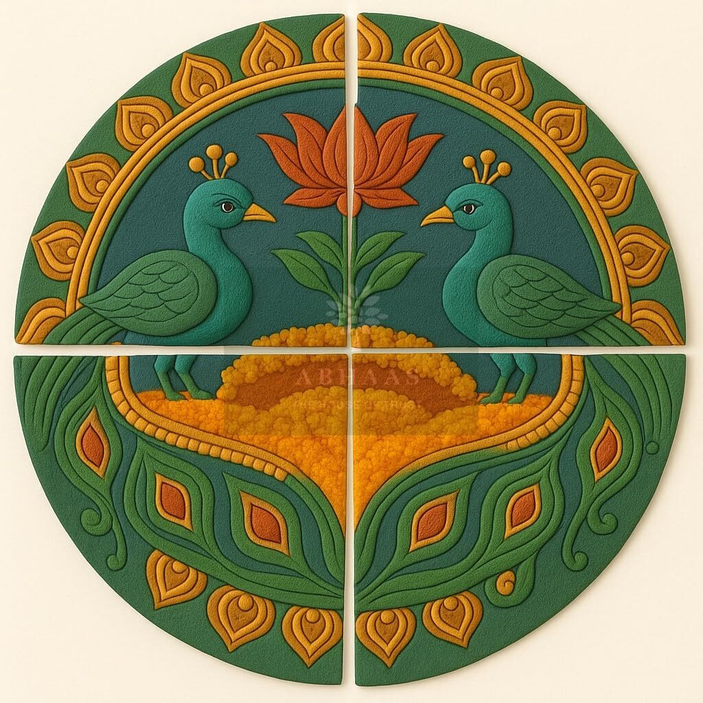Abhaas Pooja Decoration Rangoli For Floor And Table Decor | Reusable Floor Rangoli For Home Decoration For Diwali, Ganesh Chaturthi, Durga Pooja, Gifting (12 Inches) (Peacock Design)