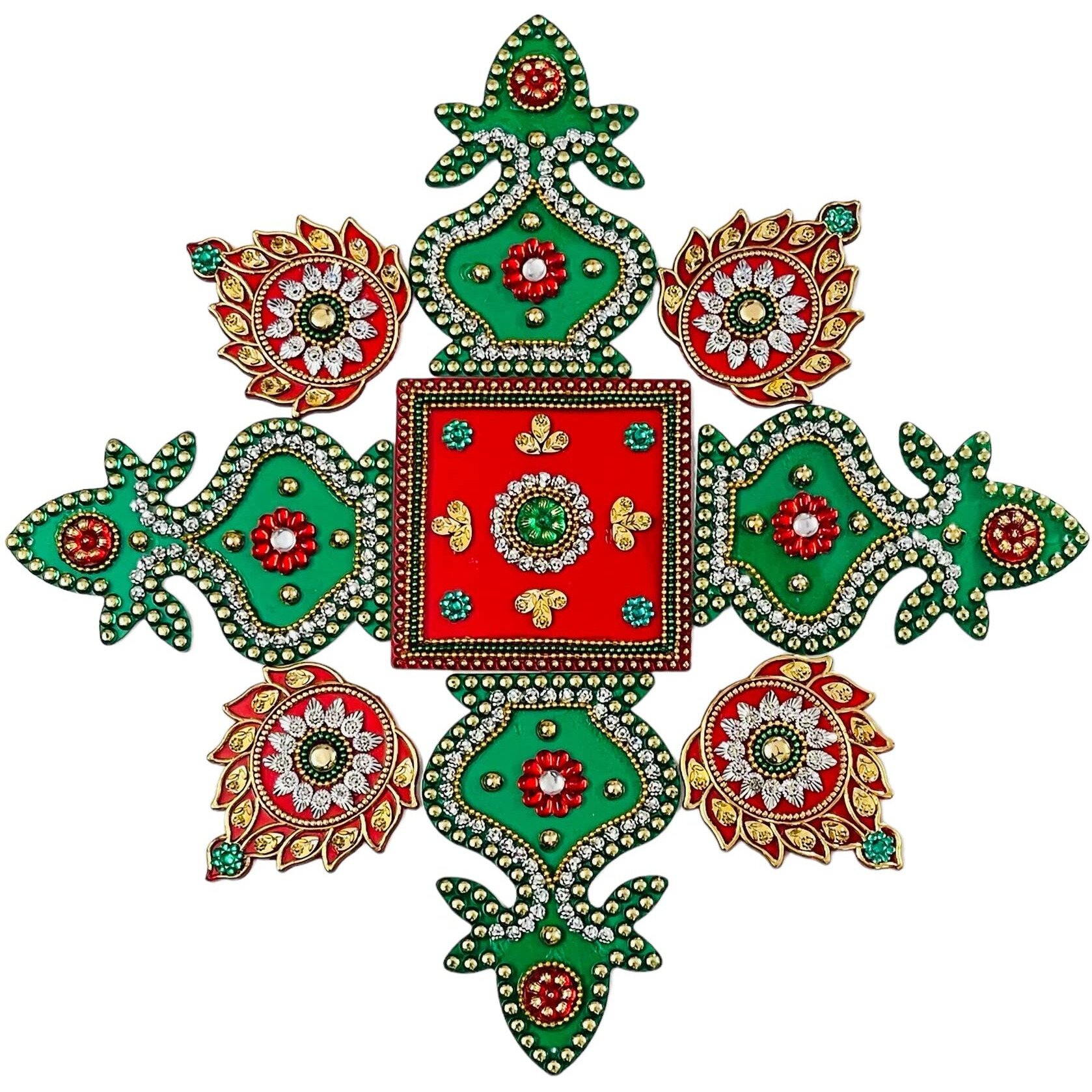 Moira Reusable Acrylic Rangoli For Festival Home Decorations 10 To 11 Inch Diameter (Red, 9)