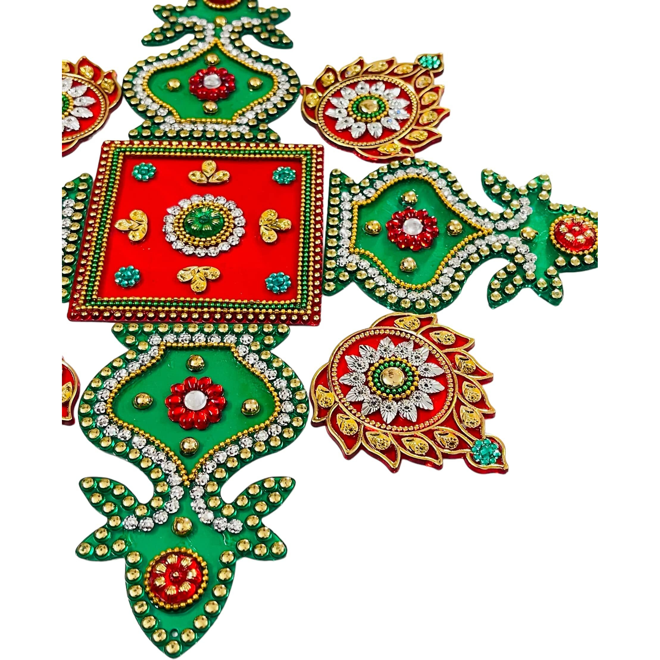 Moira Reusable Acrylic Rangoli For Festival Home Decorations 10 To 11 Inch Diameter (Red, 9)