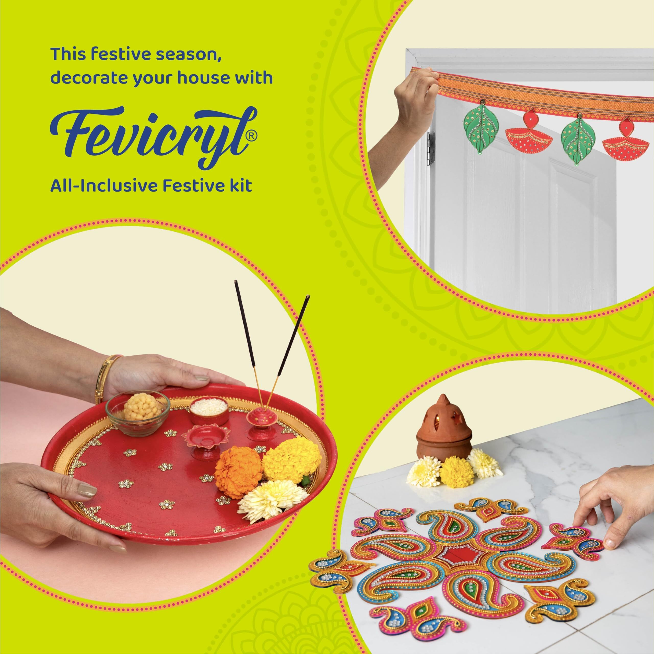 Fevicryl Tyohaar- Diy Festive Decor Kit Create Vibrant Acrylic Rangoli, Exquisite Toran, And Elegant Pooja Thali Unleash Your Artistic Flair And Elevate Your Celebrations