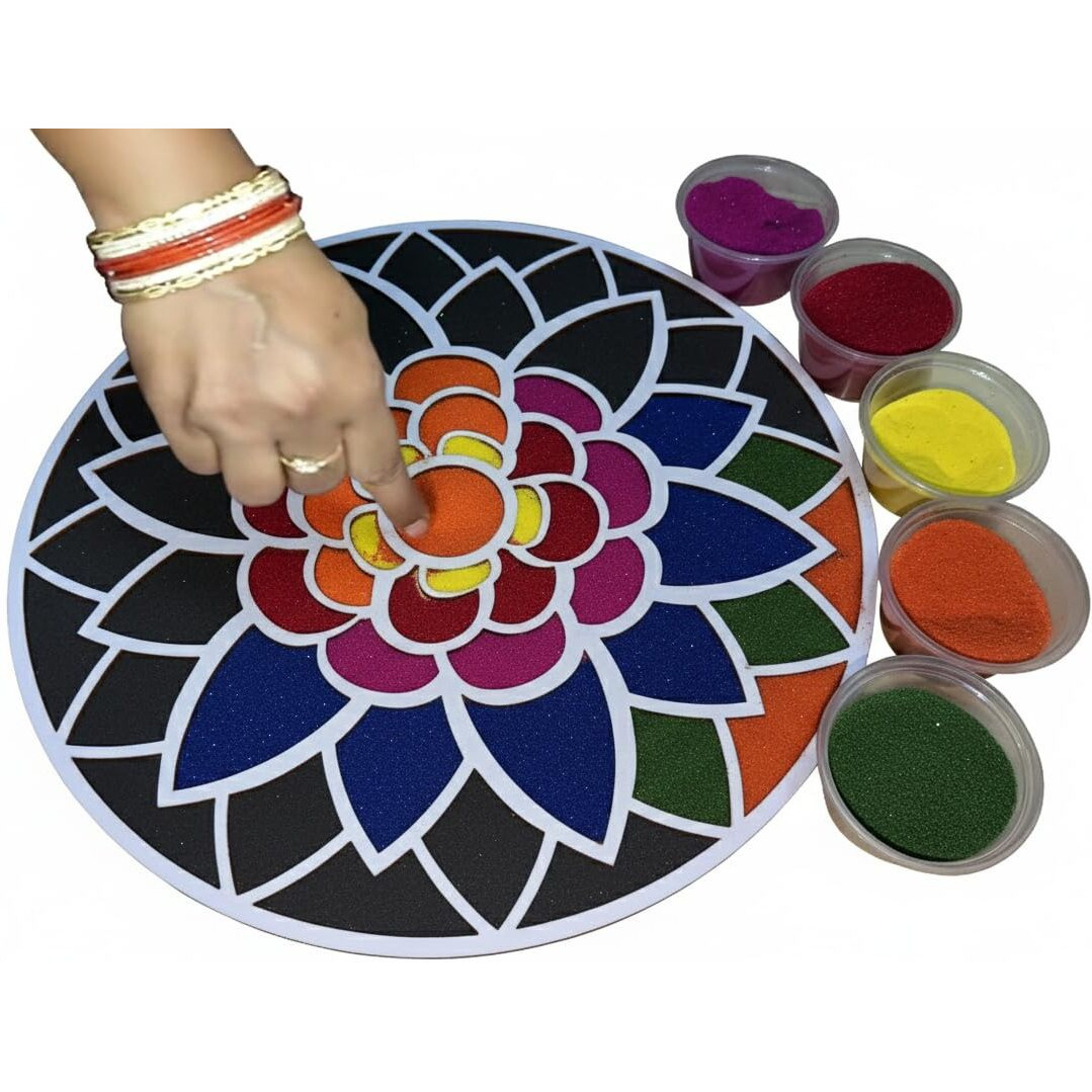 Stepstodo Reusable Portable Rangoli Template Mat. Readymade Rangoli Stencil. Just Fill With Rangoli Or Petals. Traditional Design. Modern Day Ease Of Use. Washable. Floating. (Design C) (11.5 Inch)
