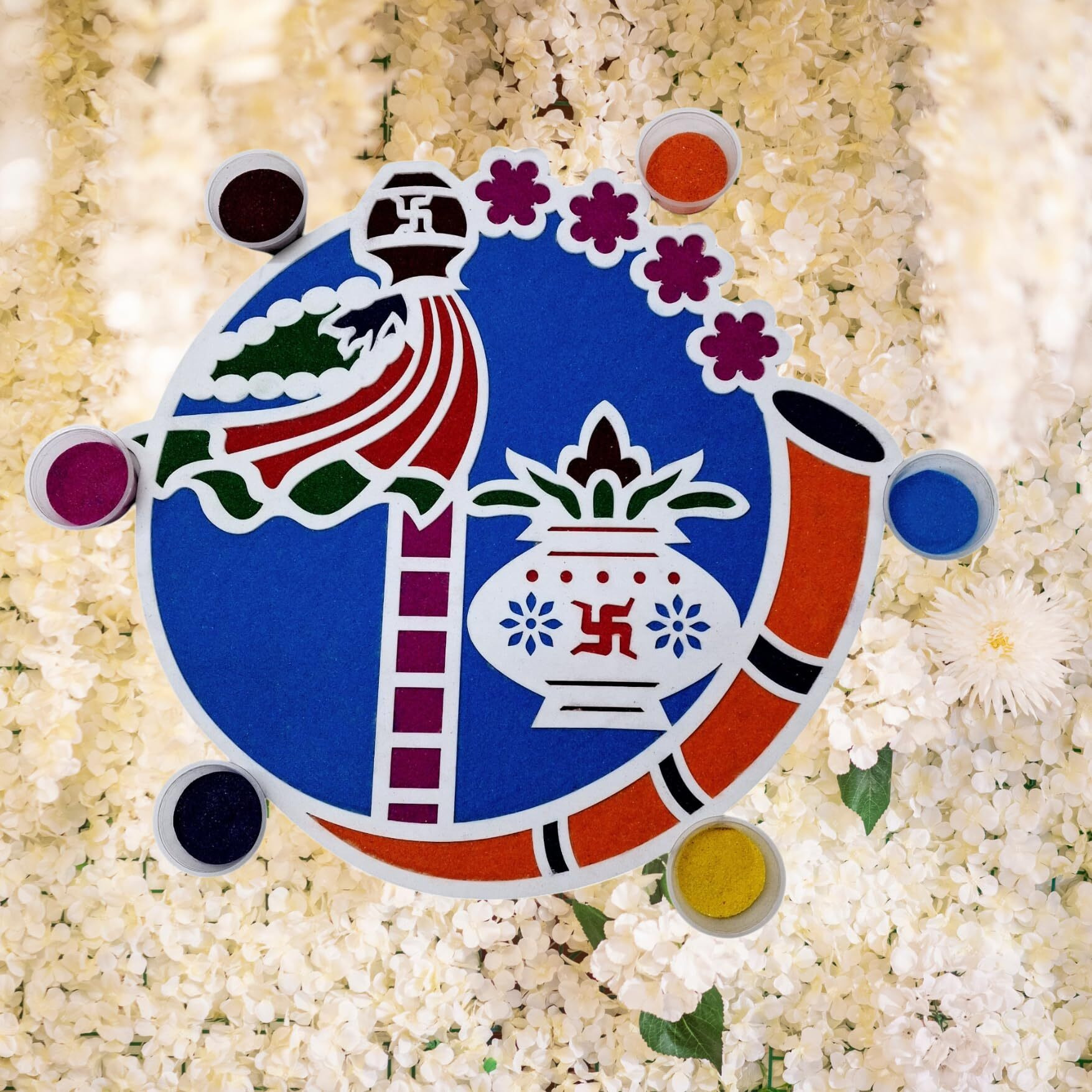 Stepstodo Reusable Portable Rangoli Template Mat Guddi Padwa Readymade Rangoli Stencil | Washable | Easy To Use & Reusable (Guddi Padwa 2)