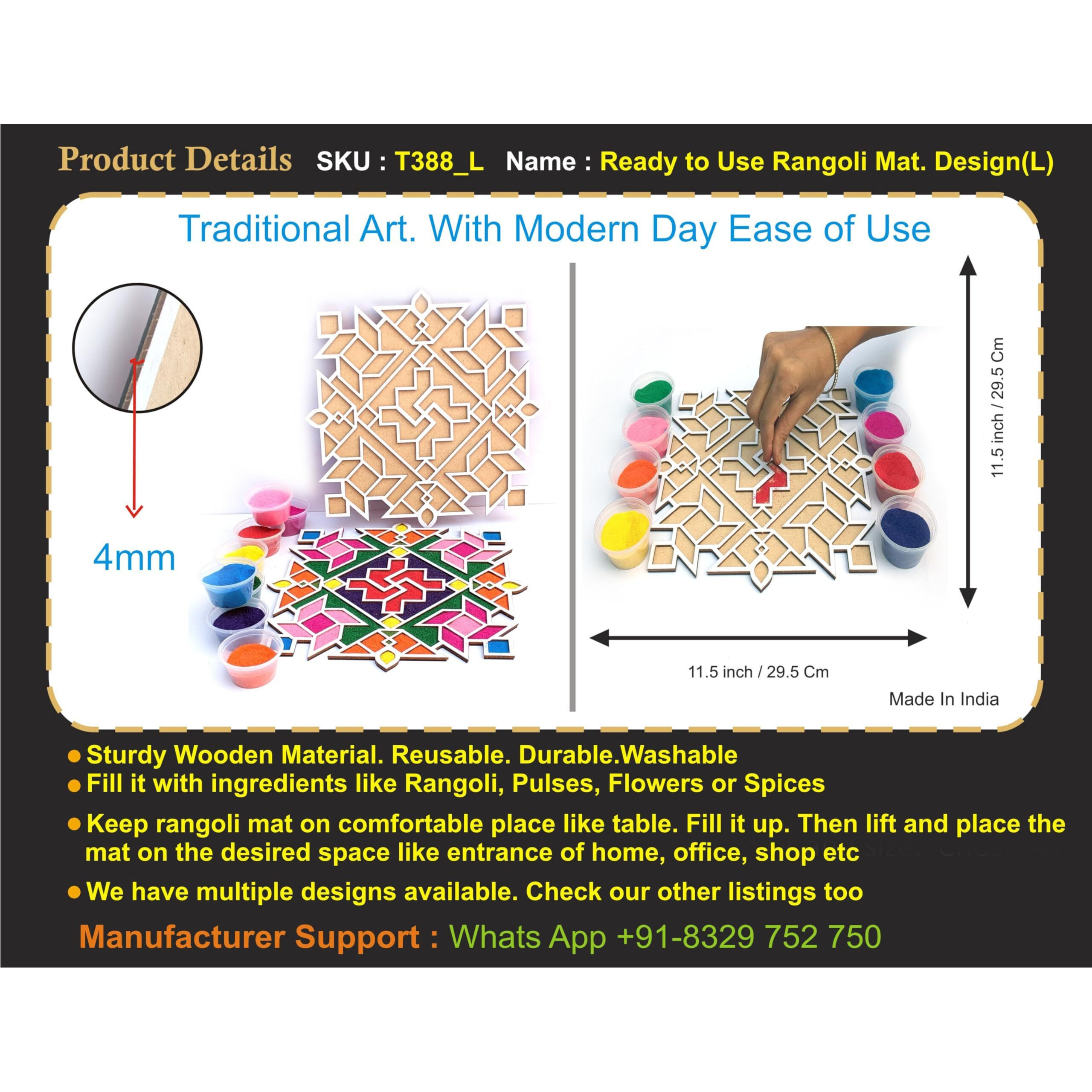 Stepstodo Reusable Floating Rangoli Mat. Washable, Portable Readymade Stencil Template Craft. Just Fill With Rangoli Or Petals. Traditional Design With Modern Day Ease Of Use (Design S) (11.5 Inch)
