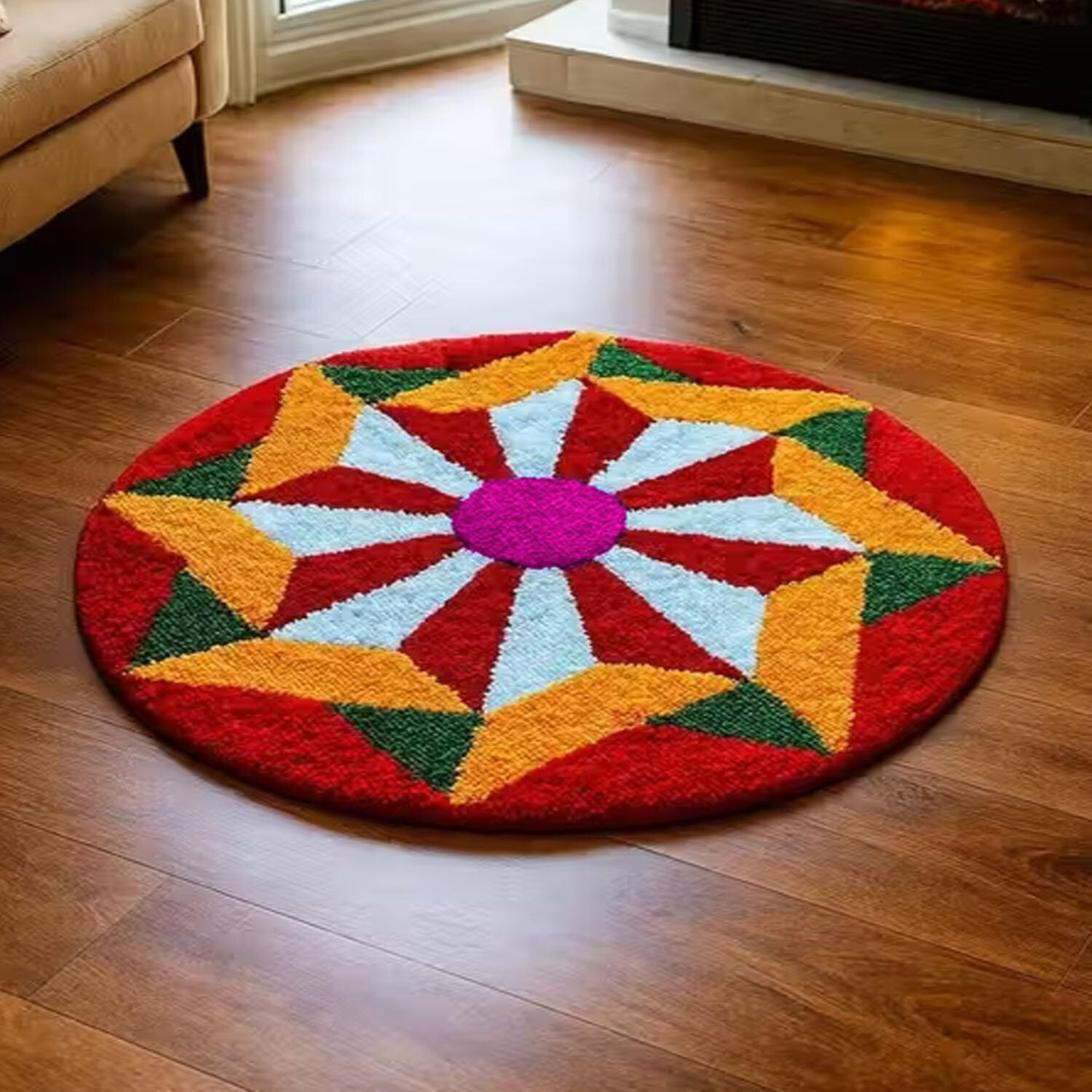 Stromx Super Soft Cotton Rangoli For Floor Mat/Bedroom/Living Room/Floor Mat/Kitchen Rangoli Home/Modern Rangoli Size (24 X 24 Inches), Multi Design1