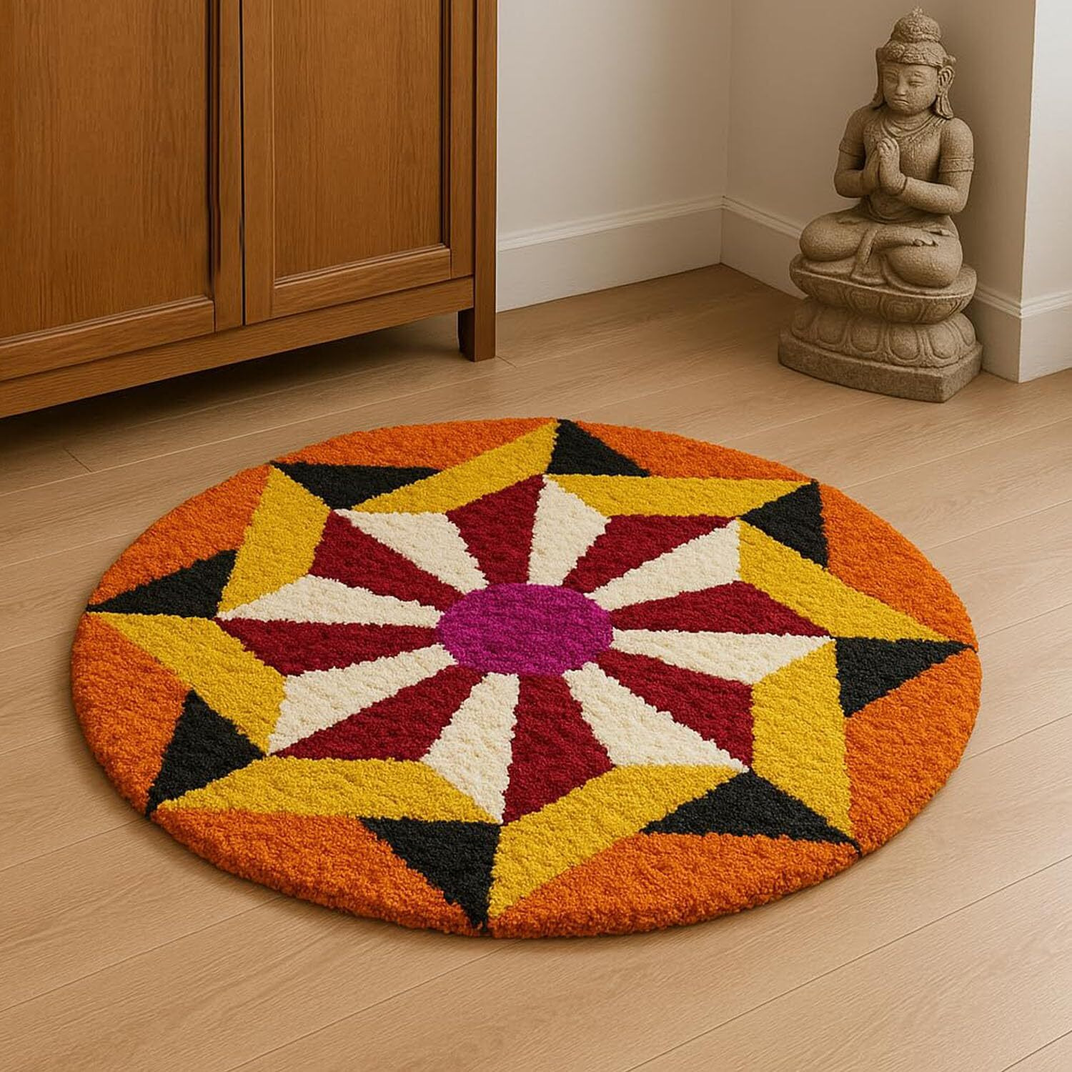 Stromx Super Soft Cotton Rangoli For Floor Mat/Bedroom/Living Room/Floor Mat/Kitchen Rangoli Home/Modern Rangoli Size (24 X 24 Inches), Multi Design1