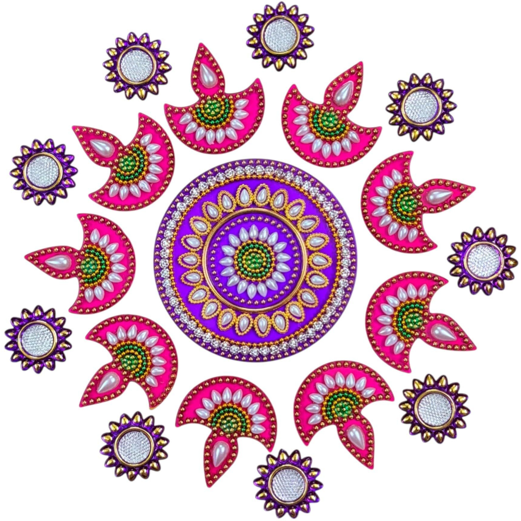 Moira Reusable Acrylic Rangoli For Festical Home Decorations 10 To 11 Inch Diameter (Pink & Purple)