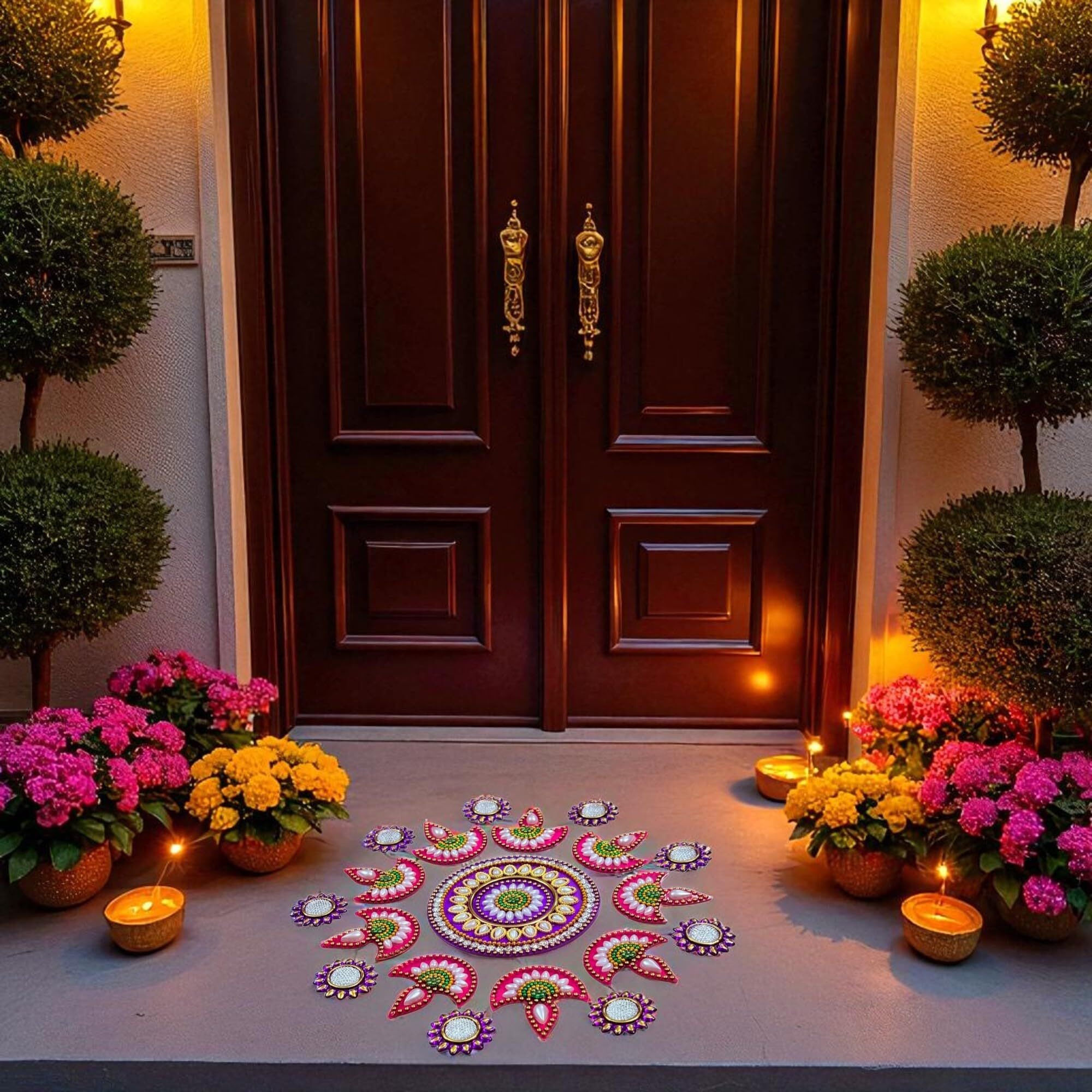 Moira Reusable Acrylic Rangoli For Festical Home Decorations 10 To 11 Inch Diameter (Pink & Purple)