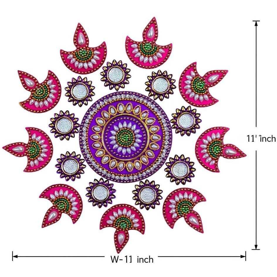 Moira Reusable Acrylic Rangoli For Festical Home Decorations 10 To 11 Inch Diameter (Pink & Purple)