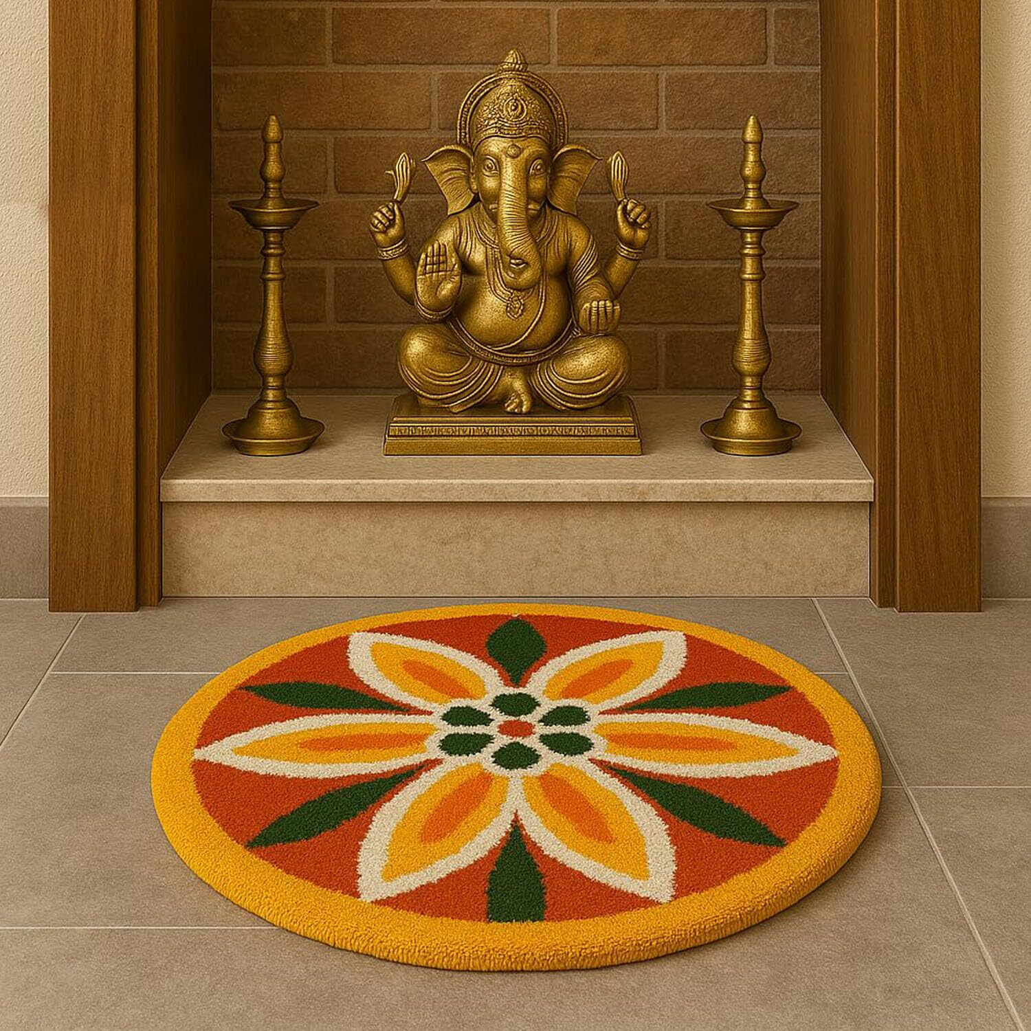 Stromx Super Soft Microfiber Rangoli For Floor Mat/Bedroom/Living Room/Floor Mat/Kitchen Rangoli Home/Modern Rangoli Size (24 X 24 Inches), Multi Design11