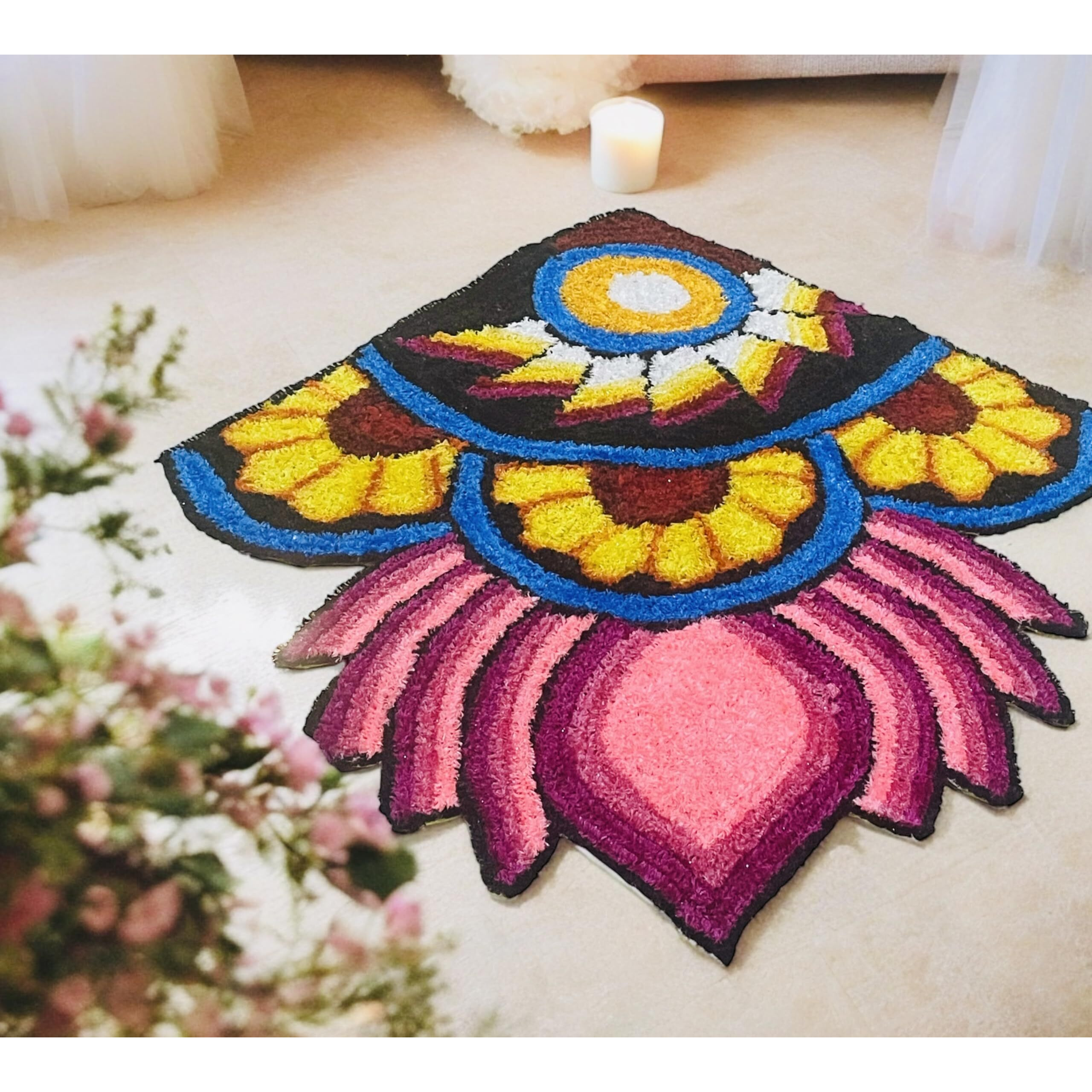 3 Ft Ready To Use Corner Rangoli Mat I Home Decoration Rangoli Mat (3 Ft)| Mat Rangoli | Readymade Rangoli For Floorfor Home And Office(Pack Of 1)