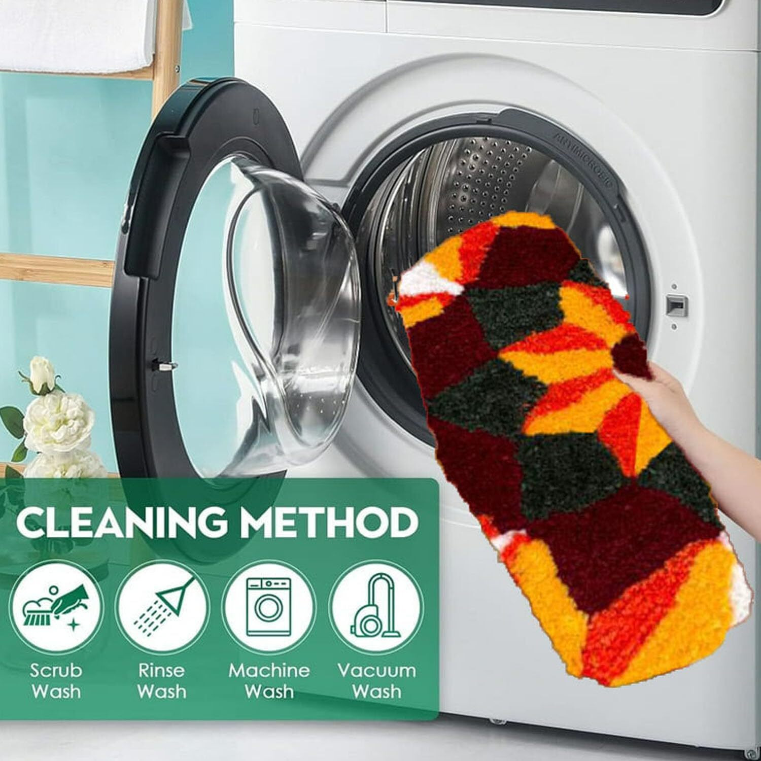 Stromx Super Soft Microfiber Rangoli Round Mat For Floor, Temple, Festival Rangoli Mat, Multicolor Pooja Mat, Diwali, Living Room, Kitchen, Traditional Modern Entrance Door Mat (24X24 Inch) Design07