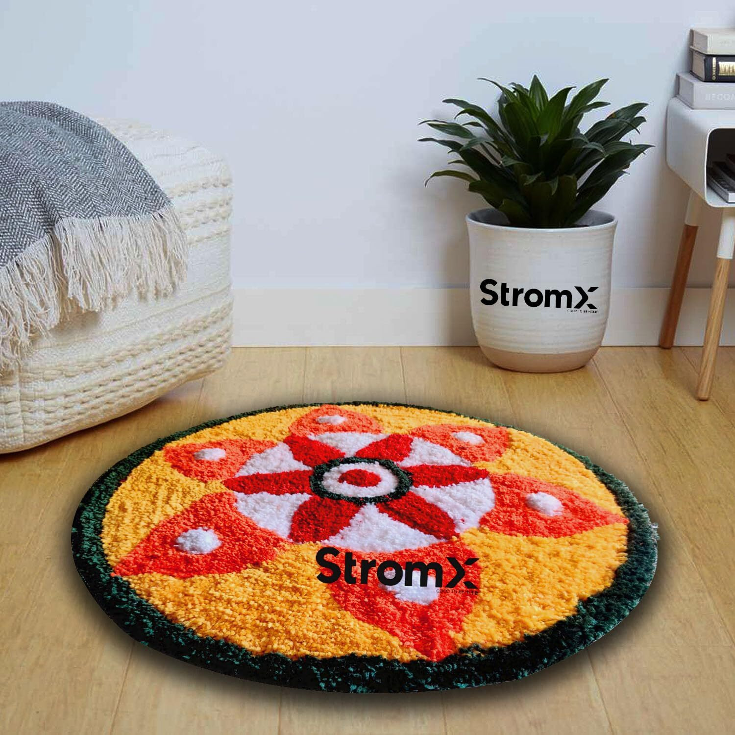 Stromx Super Soft Microfiber Rangoli For Floor Mat/Bedroom/Living Room/Floor Mat/Kitchen Rangoli Home/Modern Rangoli Size (24 X 24 Inches), Multi Design3