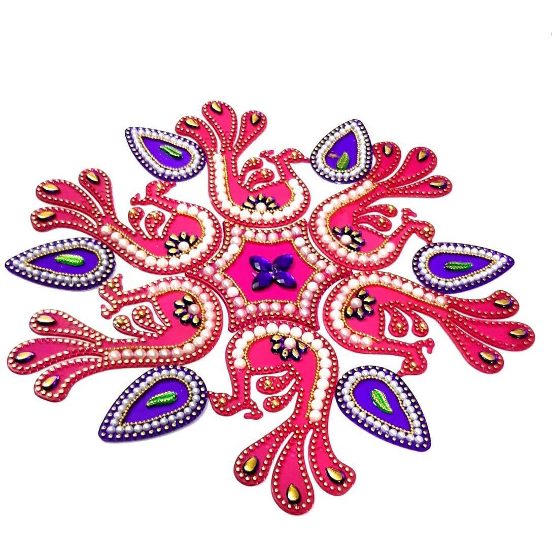 Sahaya Pink & Purple 10-11 Inch Rangoli For Festival Home Decoration Acrylic Small 13 Pcs Set