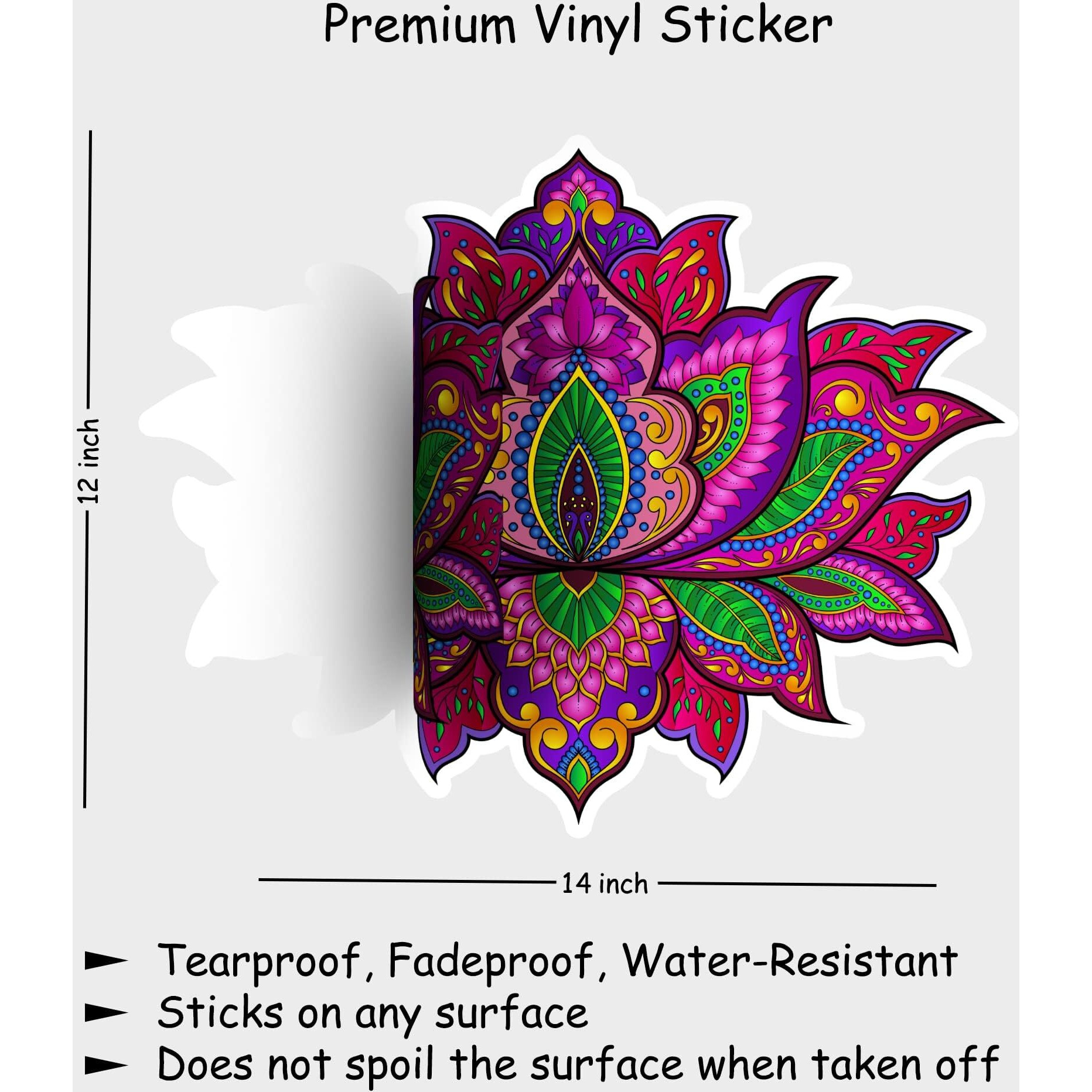 Ambiyaa 12 Inch Waterproof And Reusable Pvc Self Adhesive Handmade Rangoli Sticker And Decal For Puja Ghar, Entrance And Floor [Multicolour - Kamal]