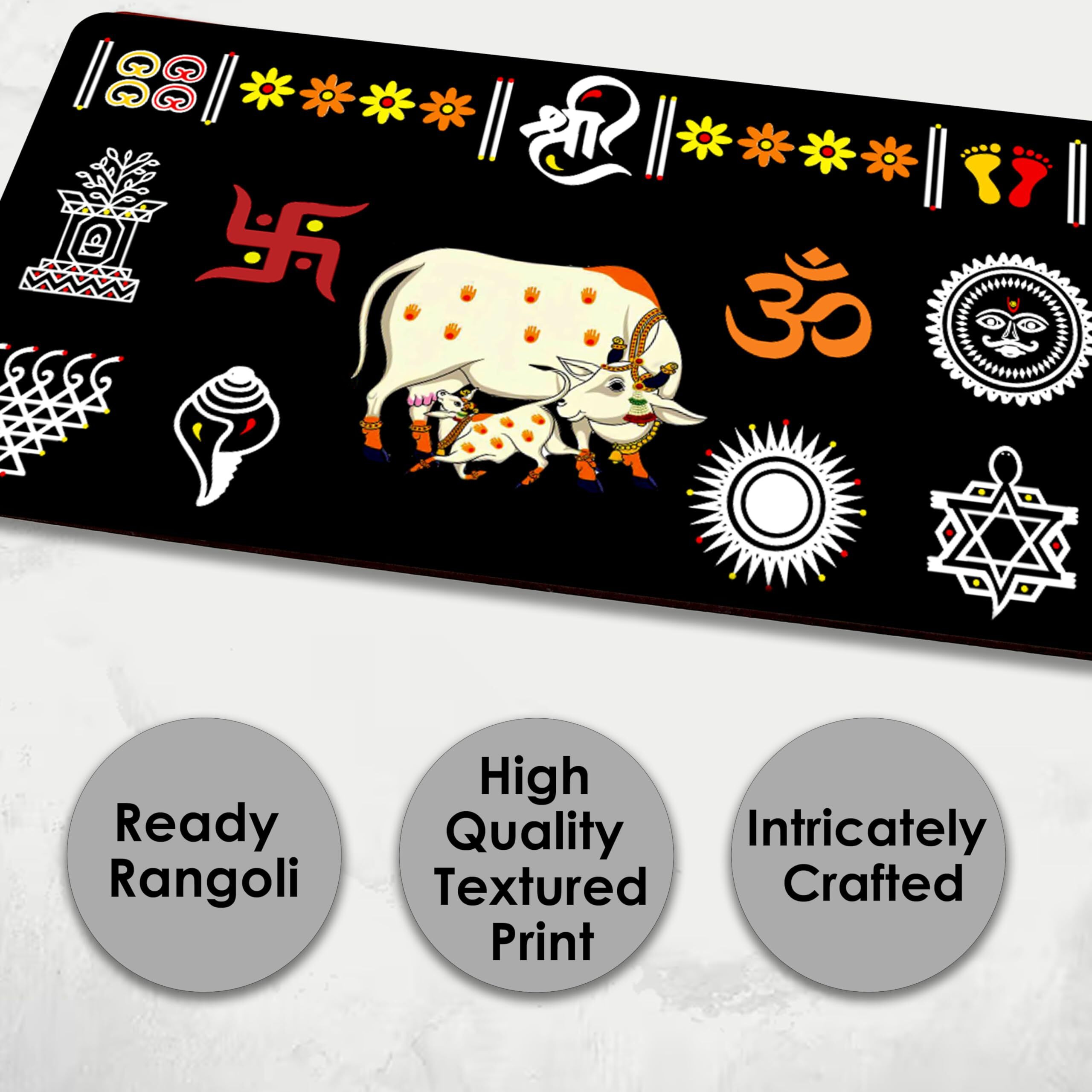 Solobolo Chaitrangan Rangoli With Gau Mata, Swastik & Om Symbols | Traditional Pooja, Festival, Home Decor | Spiritual Vastu Art | Durable Reusable Indian Cultural Gift (A) Vasu 12X6 In
