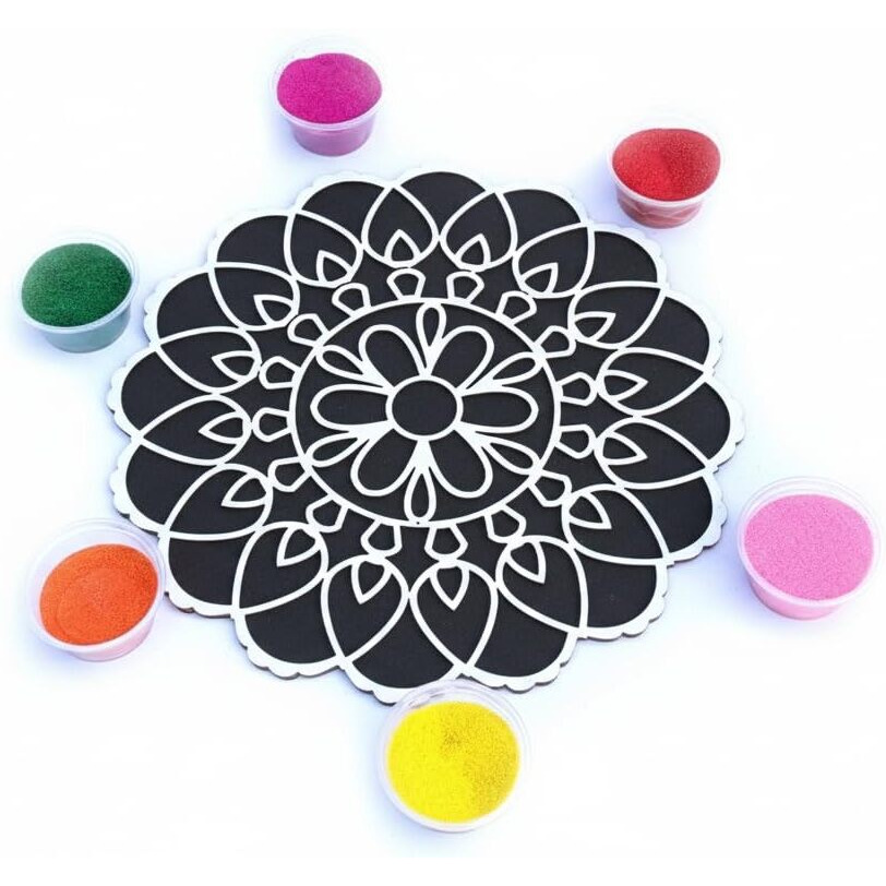 Stepstodo Reusable Floating Rangoli Mat. Washable, Portable Readymade Stencil Template Craft. Just Fill With Rangoli Or Petals. Traditional Design With Modern Day Ease Of Use (Design P) (11.5 Inch)