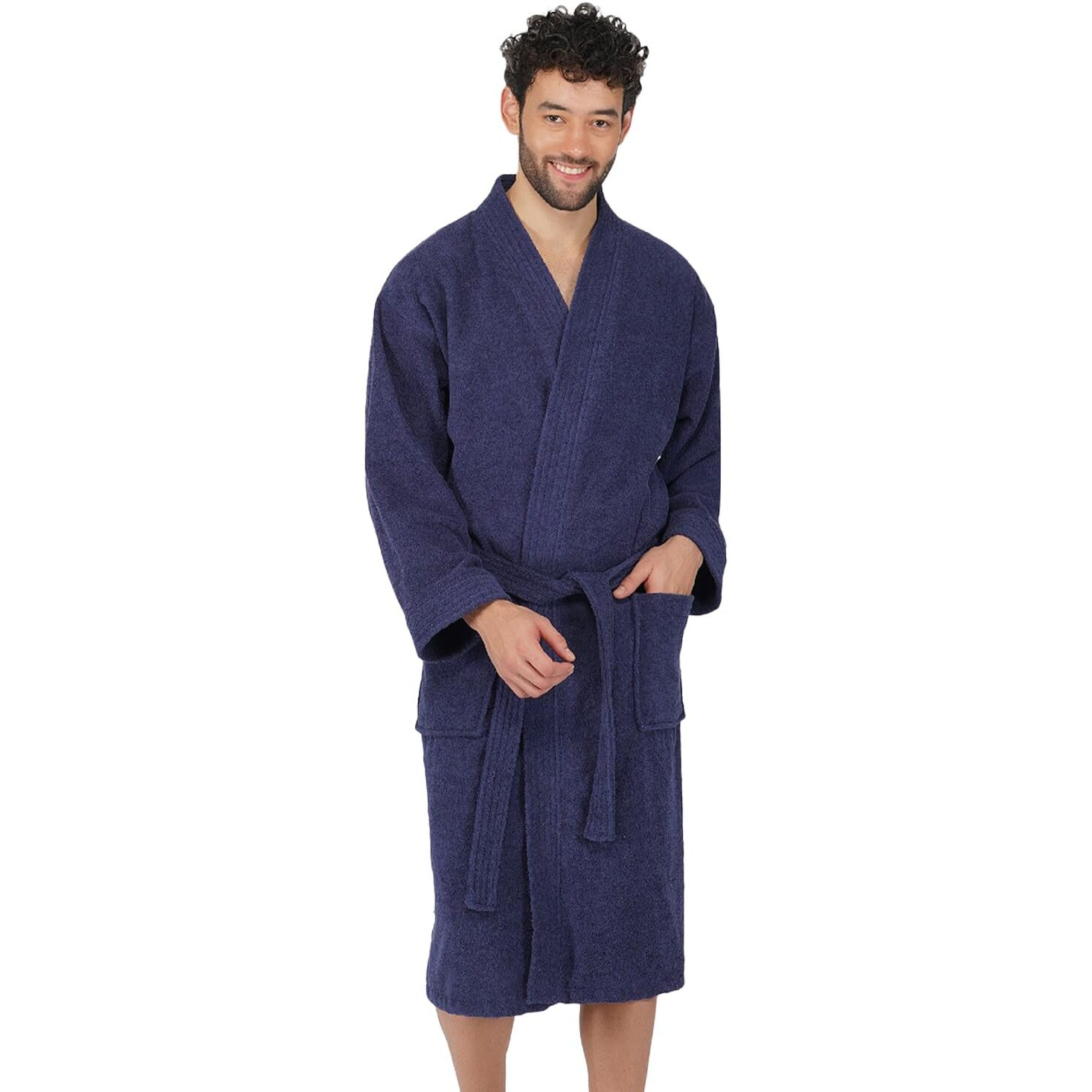 Rangoli Noble 100% Cotton Bathrobes For Men,400 Gsm|Ultra-Soft,Lightweight&Highly Absorbent Luxurious Bath Gown/Bath Robe|Navy Blue,Xl
