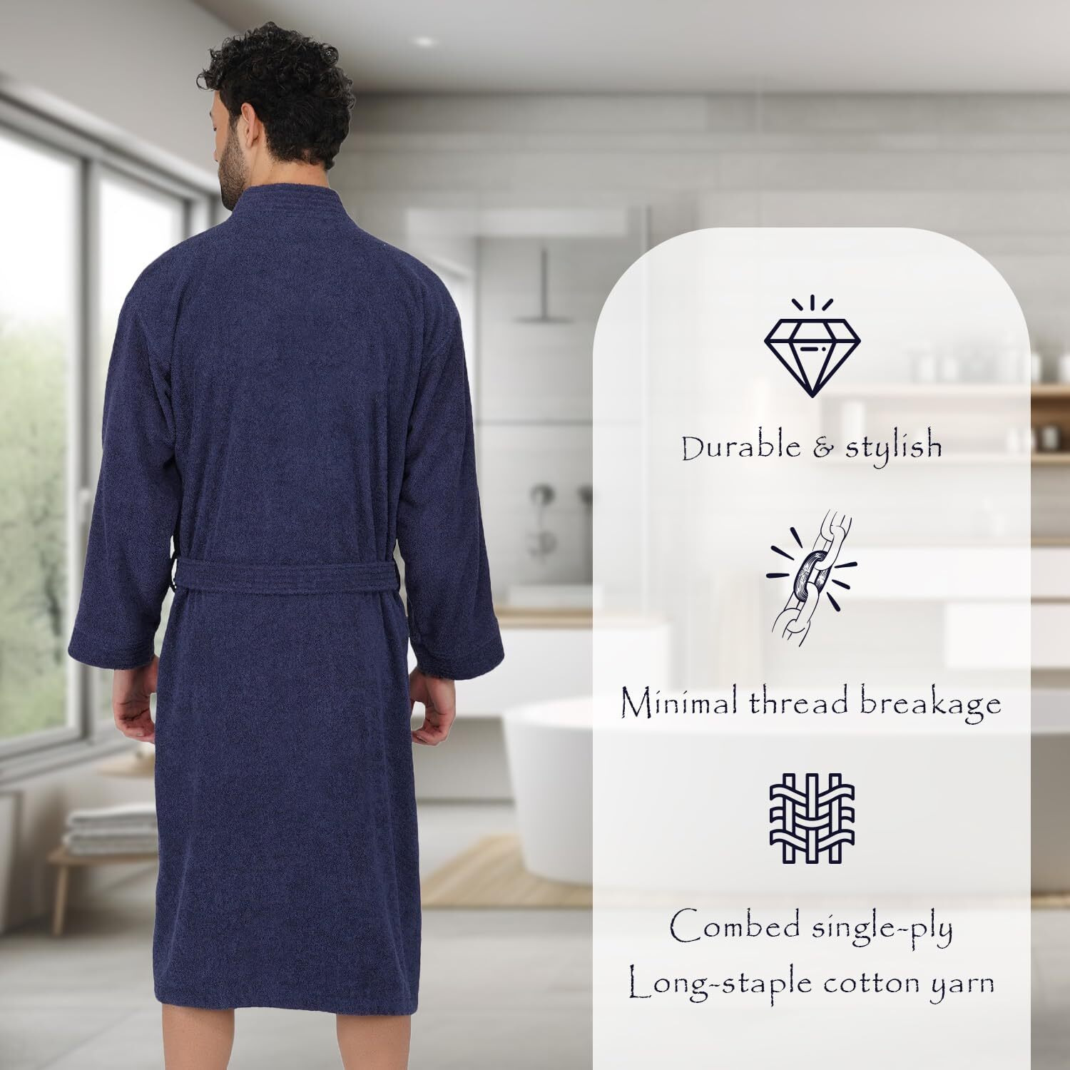 Rangoli Noble 100% Cotton Bathrobes For Men,400 Gsm|Ultra-Soft,Lightweight&Highly Absorbent Luxurious Bath Gown/Bath Robe|Navy Blue,Xl