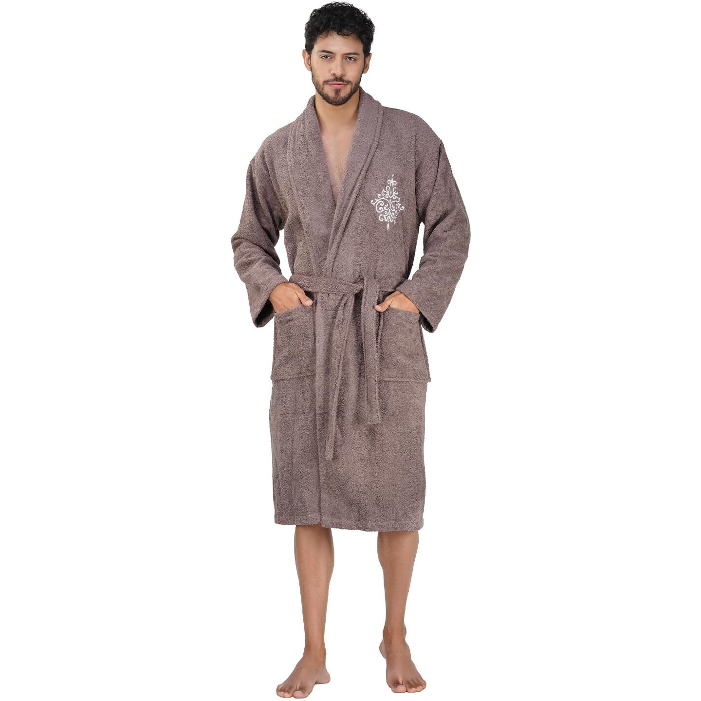Rangoli Royal Bamboo Premium Bathrobe For Men | Ultra Soft Bamboo Yarn Lightweight Bathing Robes | 460 Gsm Highly Absorbent & Quick Drying Luxurious Bath Gown | Knee Length Bath Robe - Brown