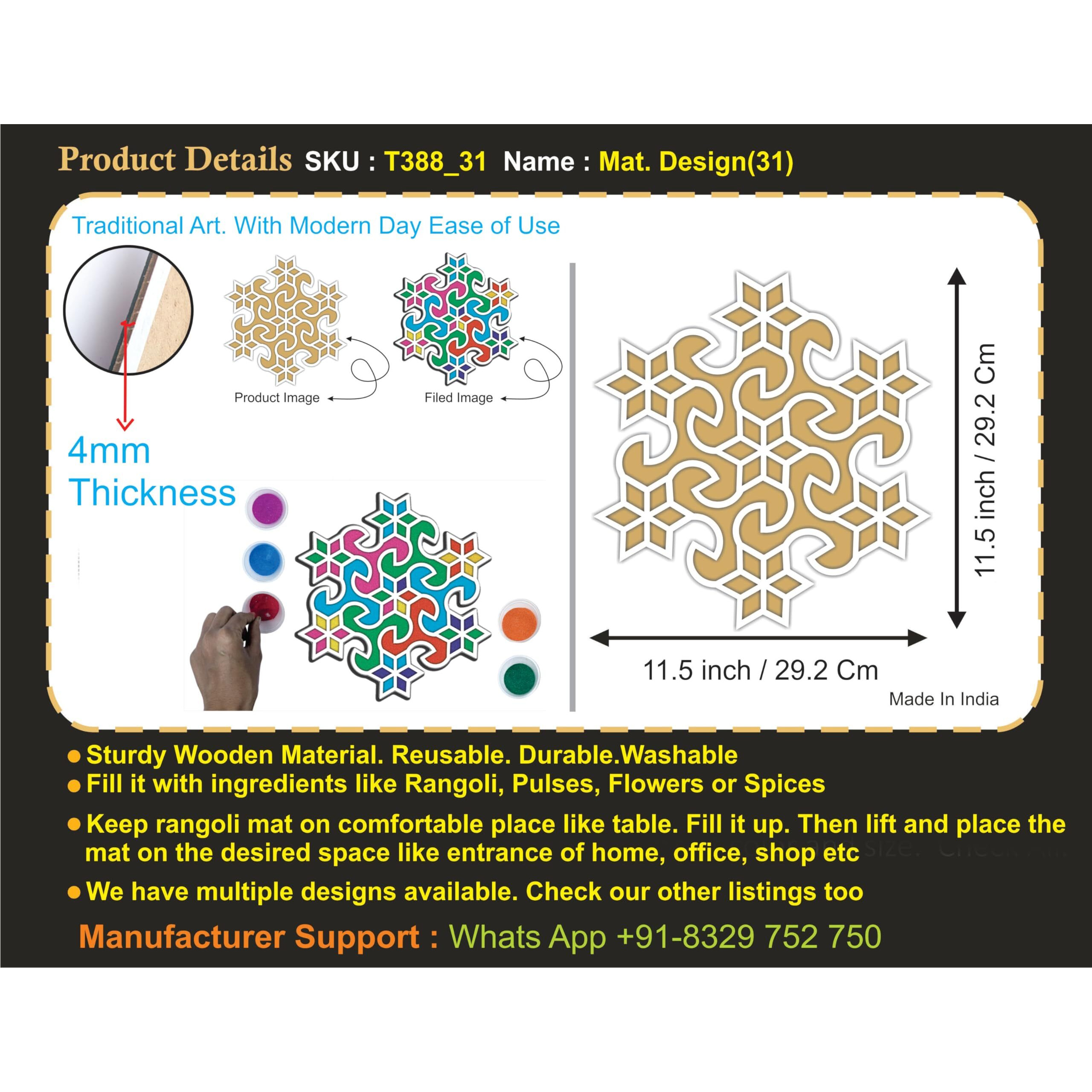 Stepstodo Reusable Floating Rangoli Mat. Washable, Portable Readymade Stencil Template Craft. Just Fill With Rangoli Or Petals. Traditional Design With Modern Day Ease Of Use (Design 31) (11.5 Inch)