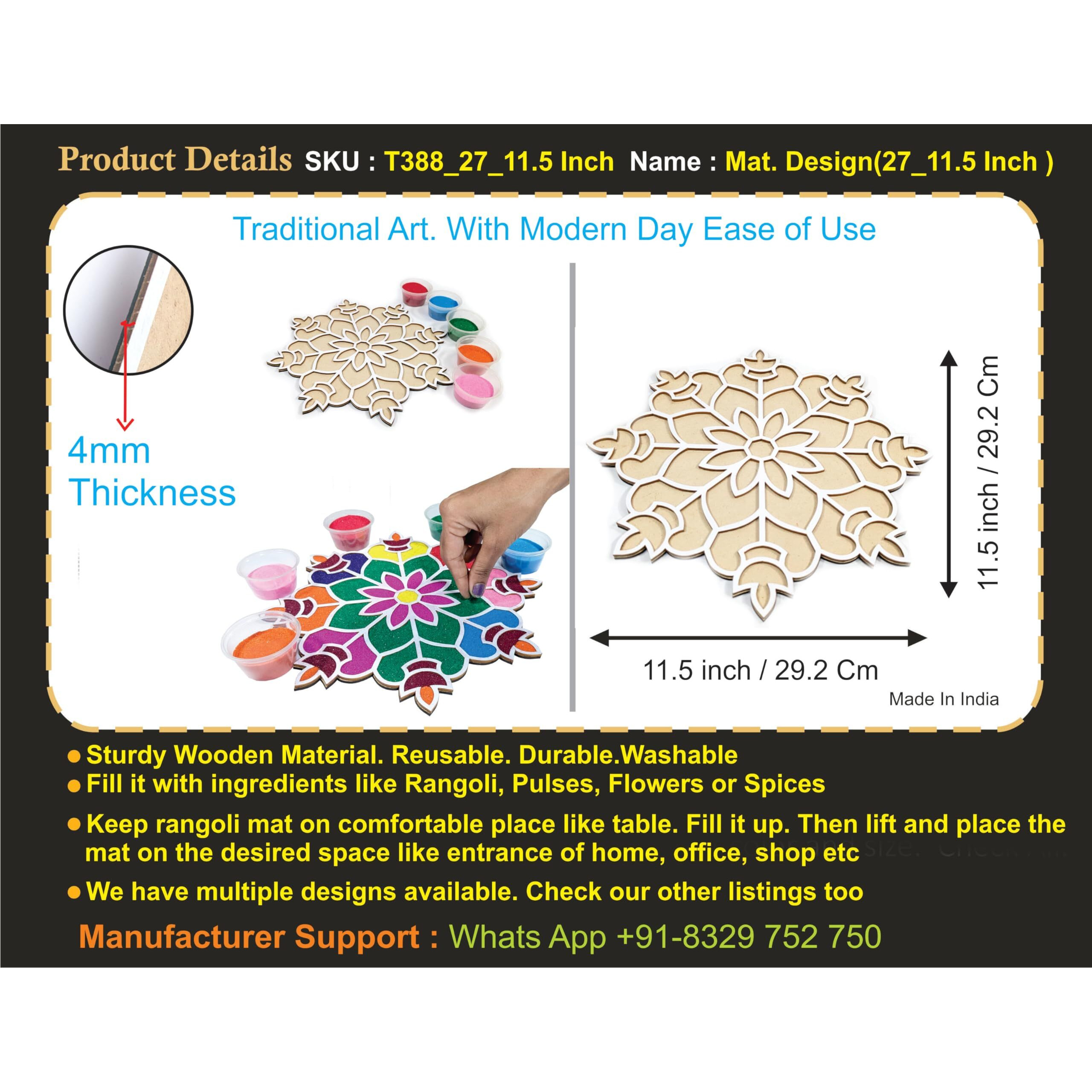 Stepstodo Reusable Floating Rangoli Mat. Washable, Portable Readymade Stencil Template Craft. Just Fill With Rangoli Or Petals. Traditional Design With Modern Day Ease Of Use (Design 27) (11.5 Inch)