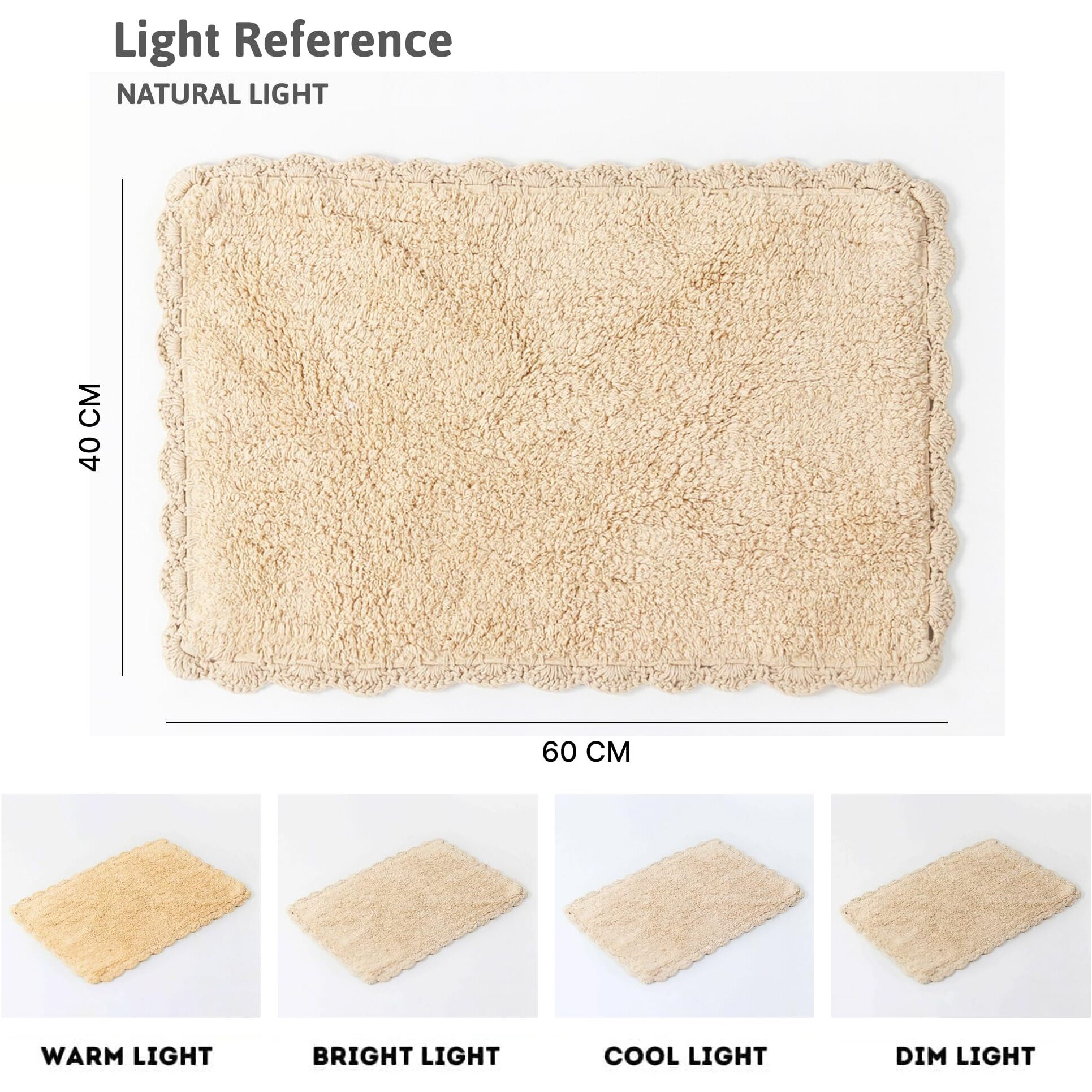 Habere India-All The Cultures Fabricating India - Crochet Bath Mat, Super Absorbent 100% Cotton & Quick Dry Bath Rug For Bathroom Floor Mats (Beige_Rectangular - 60 X 40 Cm)