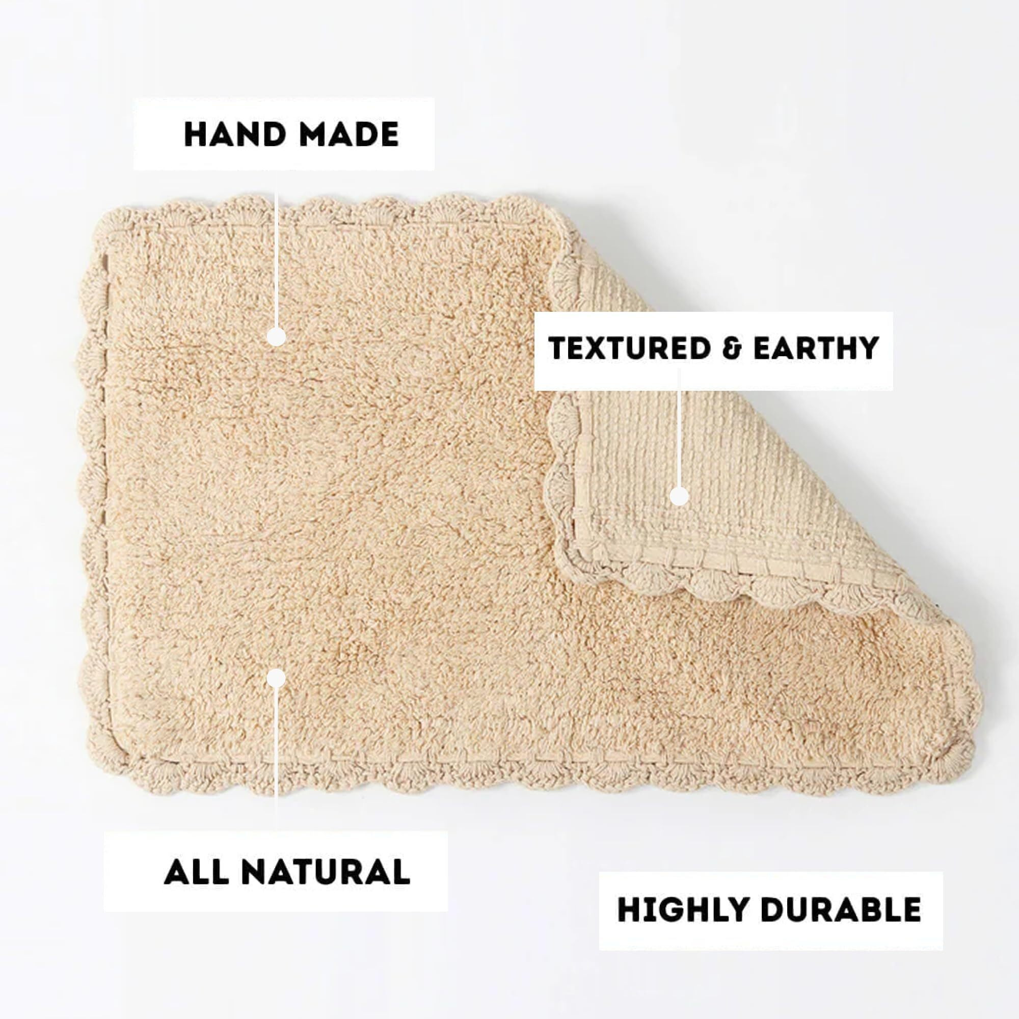 Habere India-All The Cultures Fabricating India - Crochet Bath Mat, Super Absorbent 100% Cotton & Quick Dry Bath Rug For Bathroom Floor Mats (Beige_Rectangular - 60 X 40 Cm)