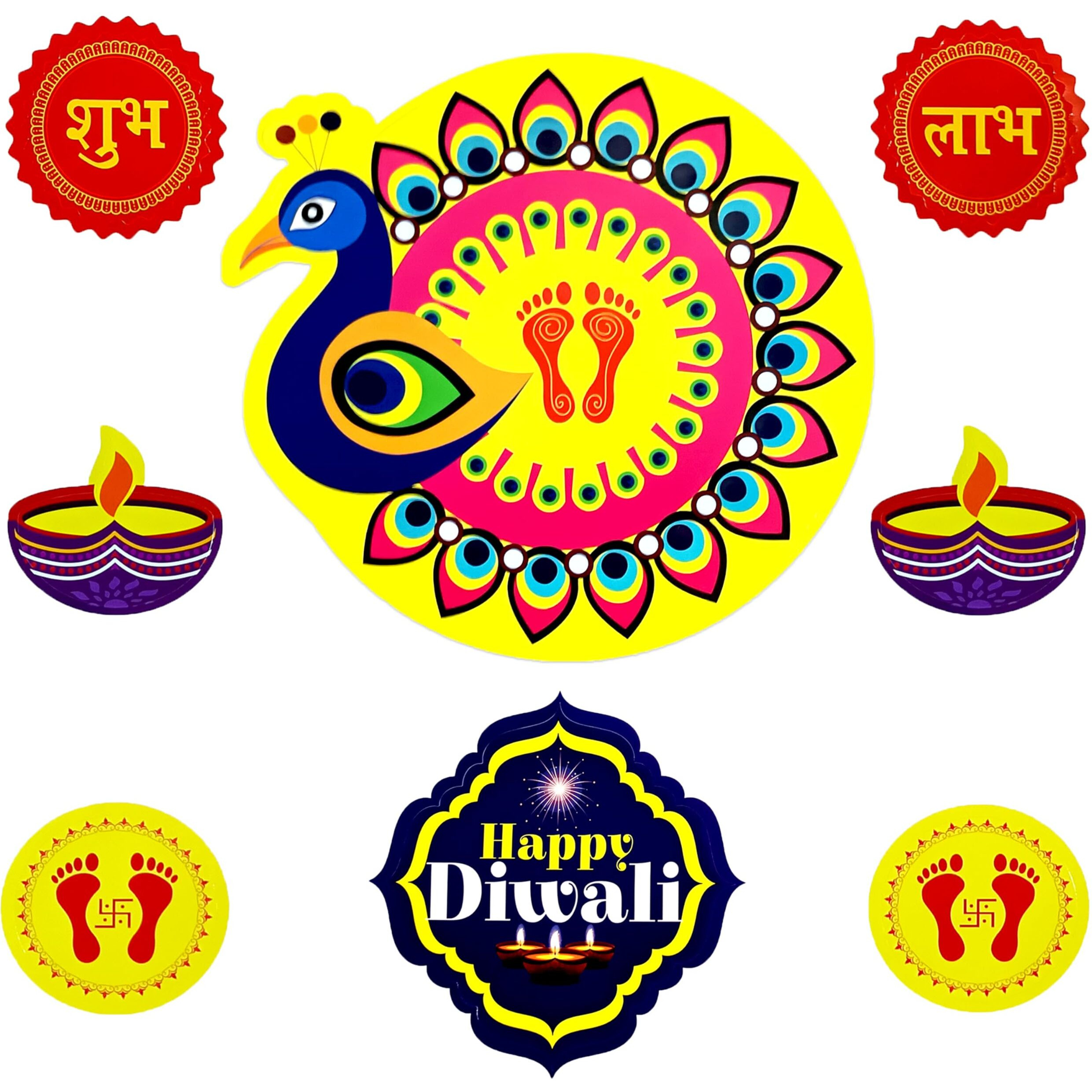 Rangoli Stickers For Door Entrance 34X34 Cm  Waterproof Self Adhesive Floor & Wall Decoration For Pooja Room, Diwali, Festivals & Home Dcor (Peacock Rangoli)