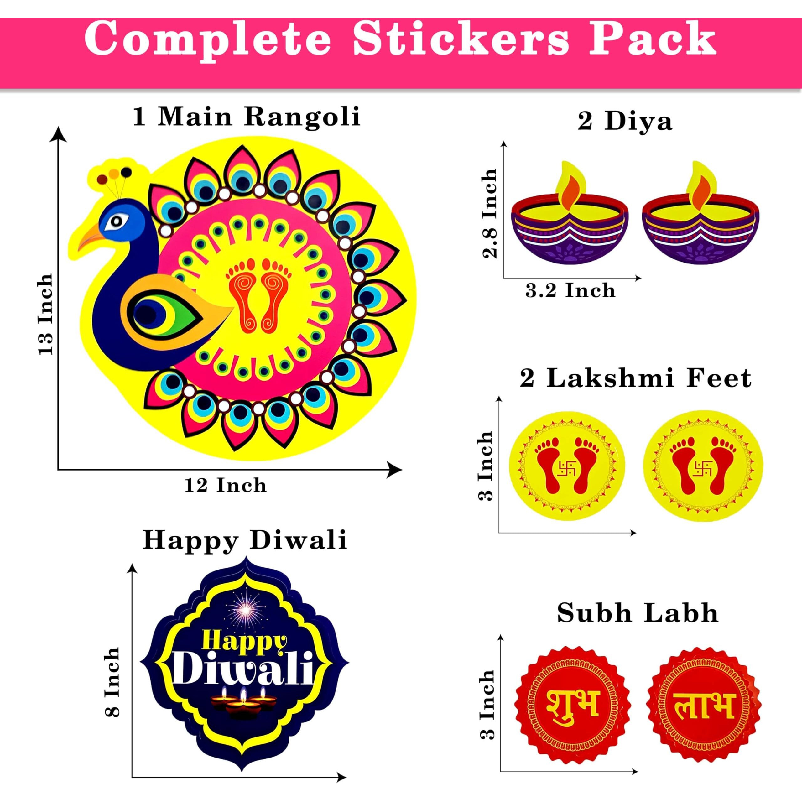 Rangoli Stickers For Door Entrance 34X34 Cm  Waterproof Self Adhesive Floor & Wall Decoration For Pooja Room, Diwali, Festivals & Home Dcor (Peacock Rangoli)