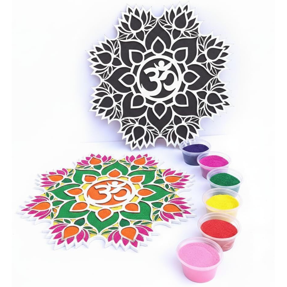 Stepstodo Reusable Rangoli Mat. Just Fill With Rangoli Or Petals. Traditional Design. Modern Day Ease Of Use. Washable. Readymade Rangoli Stencil. Portable. Floating Base. (Design E) (11.5 Inch)