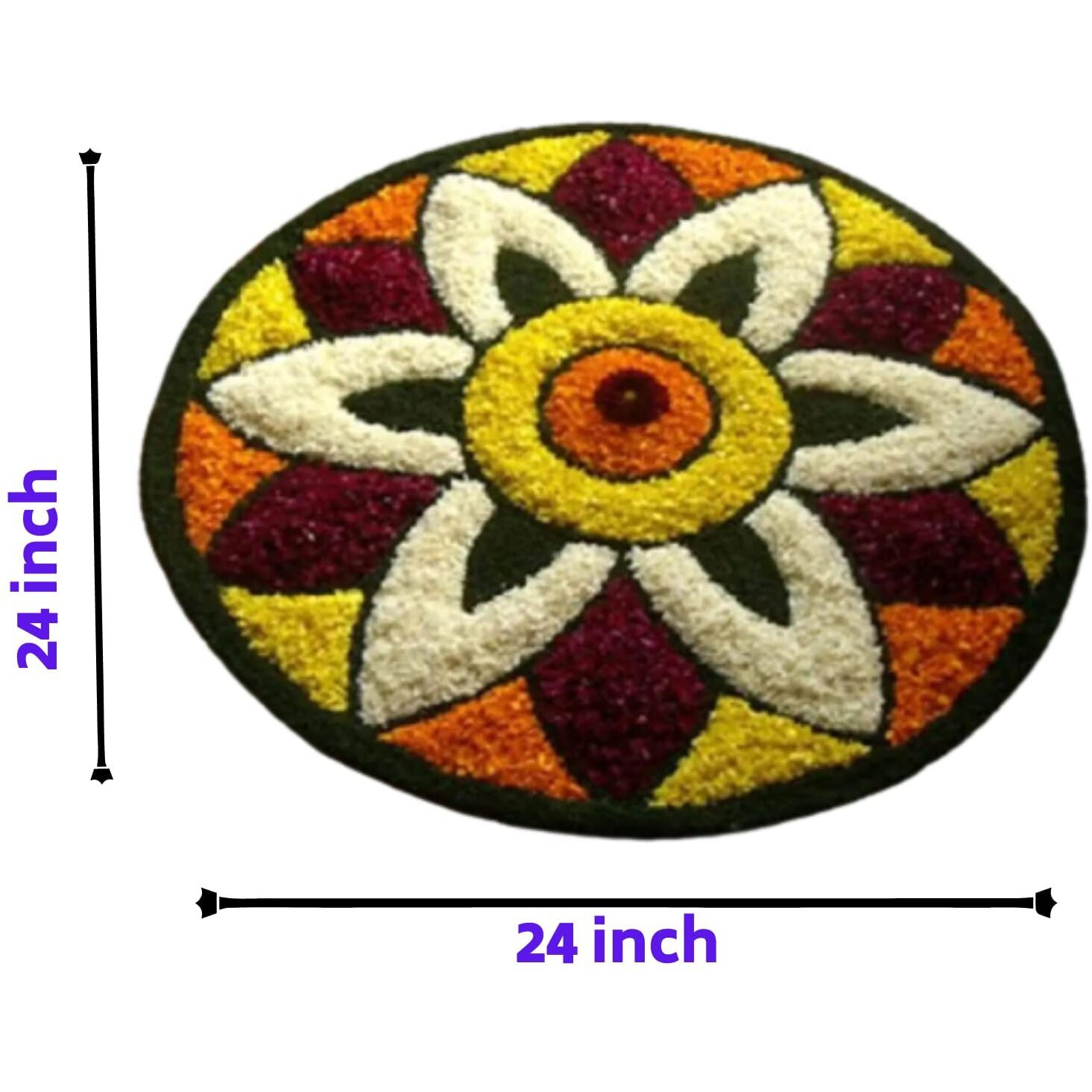 Stromx Super Soft Microfiber Traditional Modern Rangoli Door Mat For Home, Temple, Living Room, Entrance, Bedroom Decoration (24 X 24 Inch, Floral), Multicolor1, Round