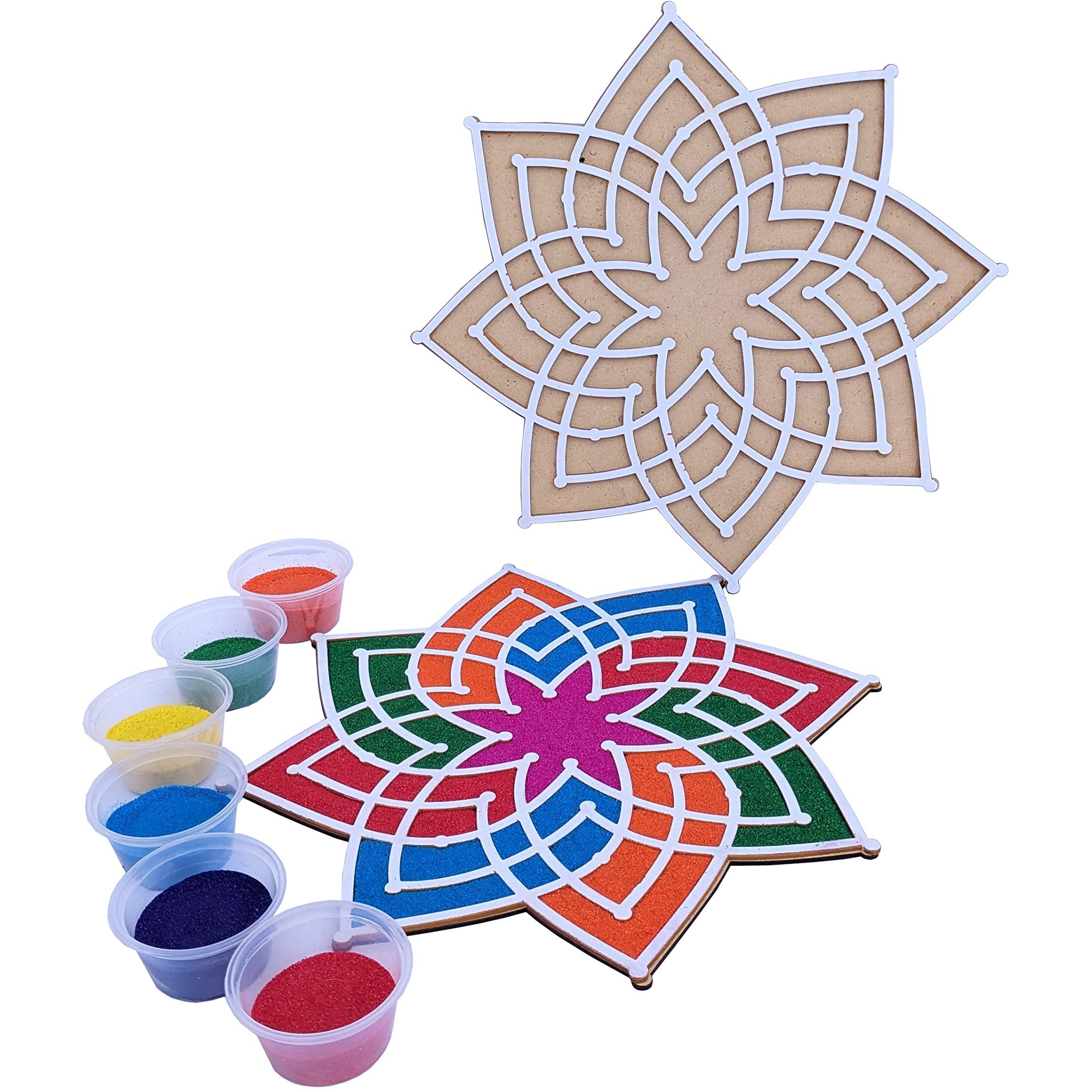 Stepstodo Reusable Portable Rangoli Template Mat. Readymade Stencil Craft. Kolam Muggulu Hrydhaya Kamal Design. Just Fill With Rangoli Or Petals. Traditions Made Easy (Design Muggu E) (11.5 Inch)