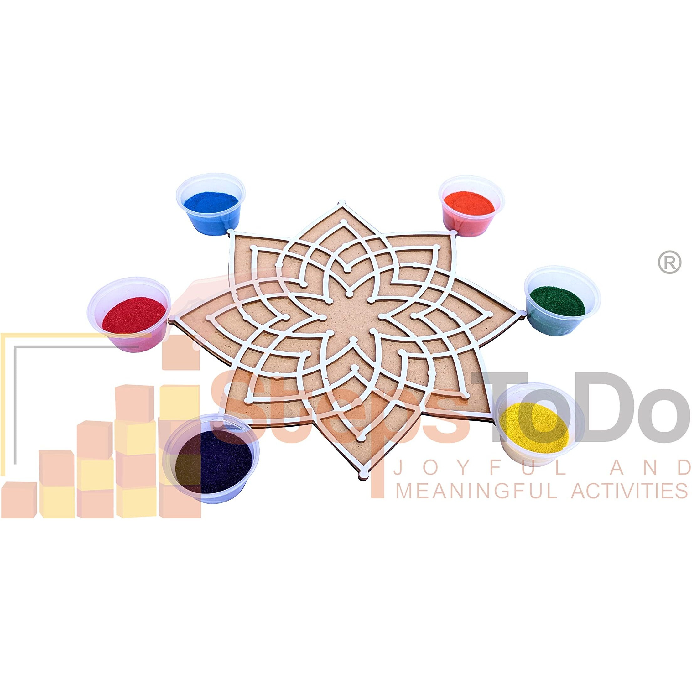 Stepstodo Reusable Portable Rangoli Template Mat. Readymade Stencil Craft. Kolam Muggulu Hrydhaya Kamal Design. Just Fill With Rangoli Or Petals. Traditions Made Easy (Design Muggu E) (11.5 Inch)