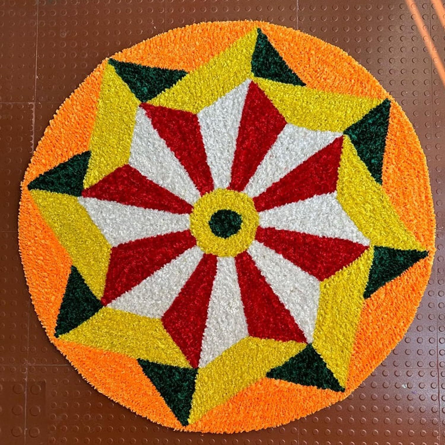 Stromx Super Soft Microfiber Rangoli Door Mat For Home, Temple, Festival Rangoli Mat, Multicolor Pooja Mat, Diwali, Living Room, Kitchen, Traditional Modern Entrance Door Mat (24X24 Inch) Design14