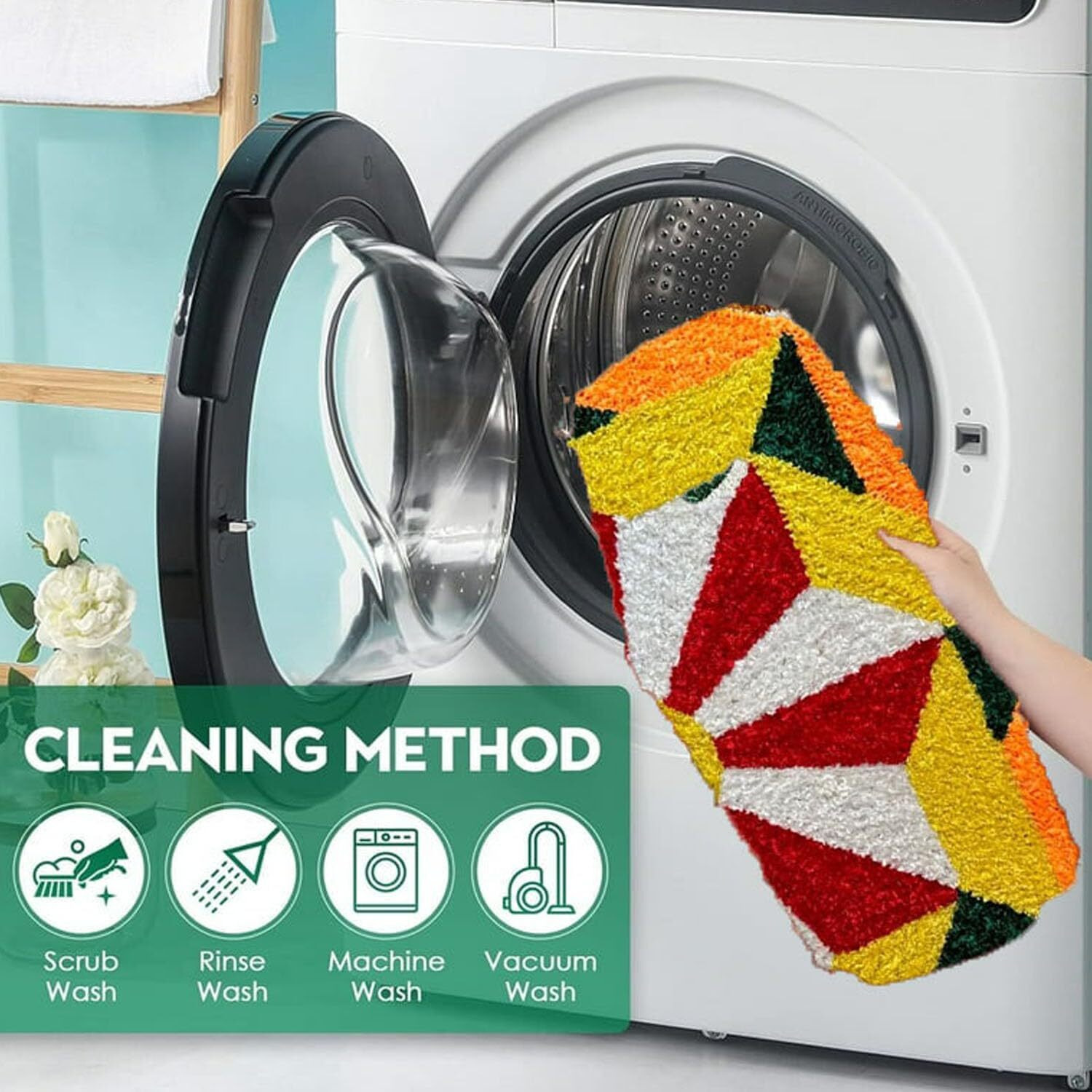 Stromx Super Soft Microfiber Rangoli Door Mat For Home, Temple, Festival Rangoli Mat, Multicolor Pooja Mat, Diwali, Living Room, Kitchen, Traditional Modern Entrance Door Mat (24X24 Inch) Design14