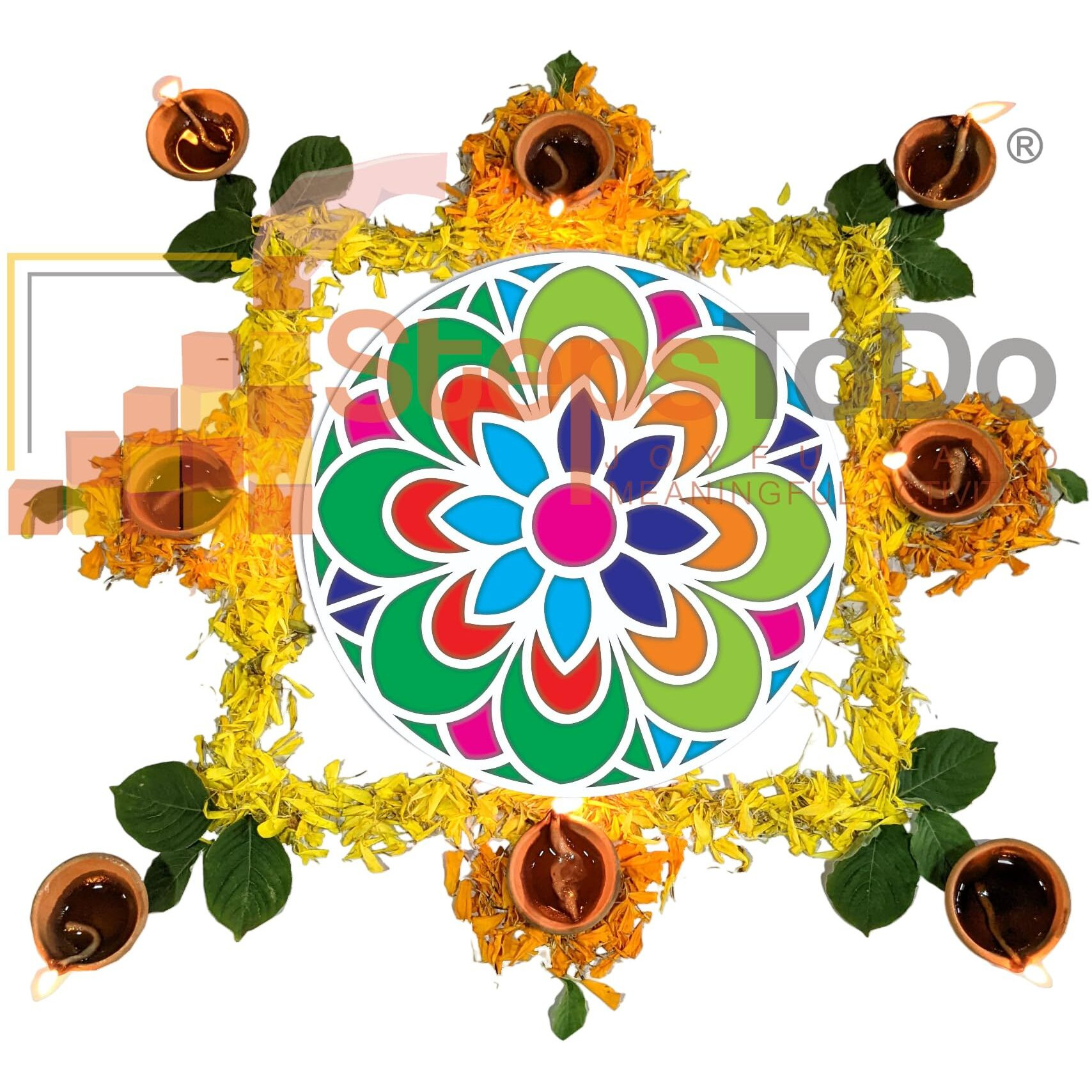 Stepstodo Reusable Floating Big Size Rangoli Mat. Washable, Readymade Stencil Template Craft. Just Fill With Rangoli Or Petals. Traditional Design With Modern Day Ease Of Use (Design 28) (23 Inch)