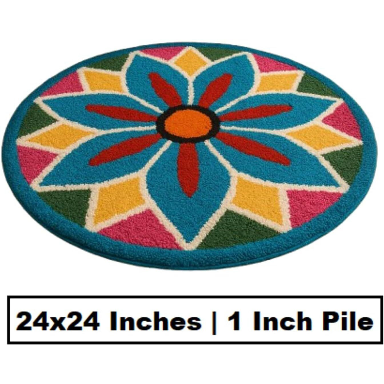 Stromx Premium Decoration Rangoli Mat Home, Temple, Living Room, Kitchen, Floormat Door Entrance Multicolor Rangoli Doormat - 24X24 Inches - Soft Microfiber - Ideal For Home Decor And Pooja Spaces03