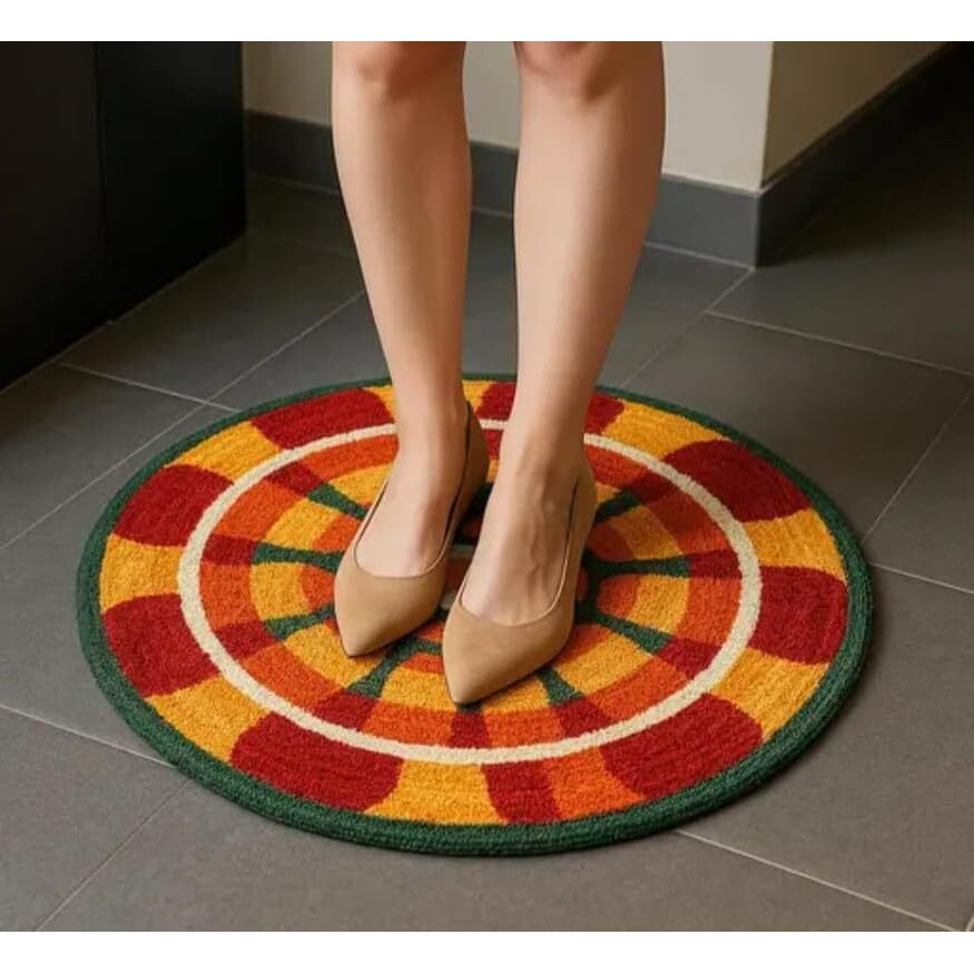 Stromx Super Soft Microfiber Traditional Modern Rangoli Door Mat For Home, Temple, Living Room, Kitchen, Door Entrance (24 X 24 Inch, Floral), Design Mat005