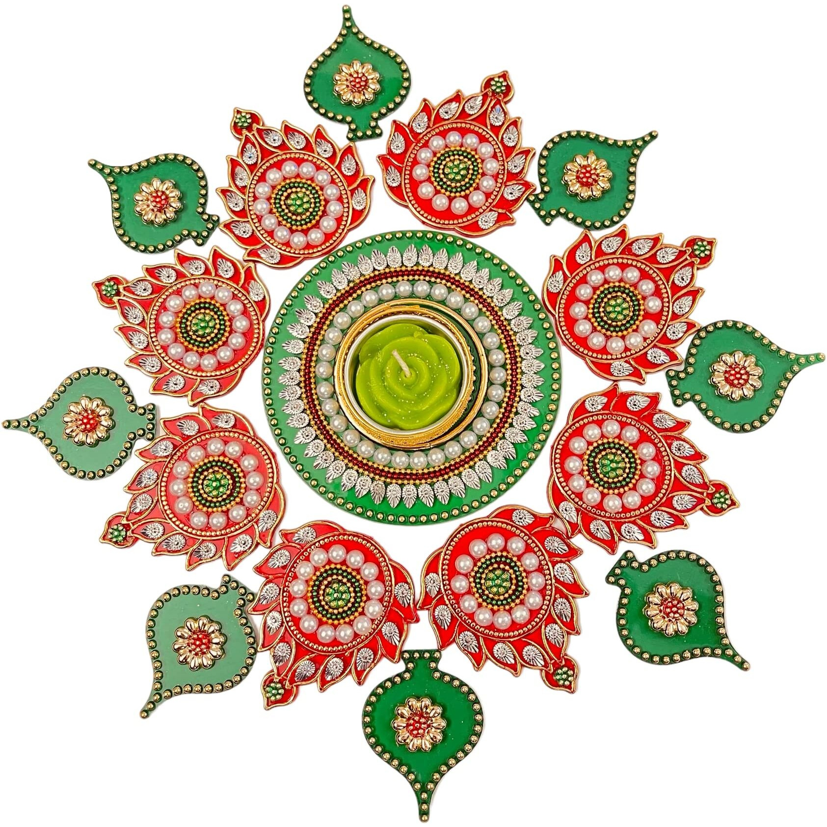 Sahaya Reusable Rangoli For Decoration Acrylic With T Light Holder Small Home Festival Decoration (Red, 17)