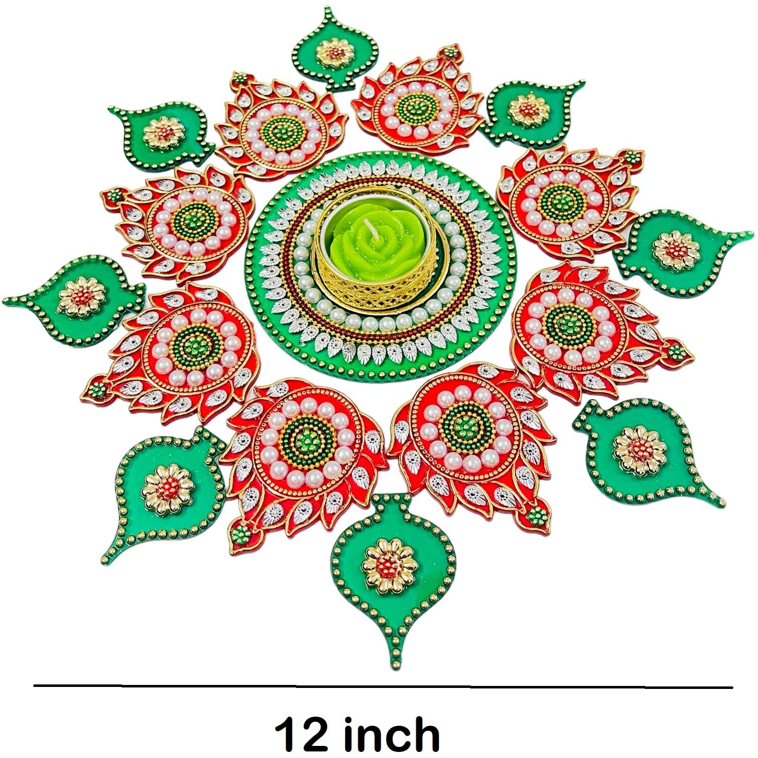 Sahaya Reusable Rangoli For Decoration Acrylic With T Light Holder Small Home Festival Decoration (Red, 17)