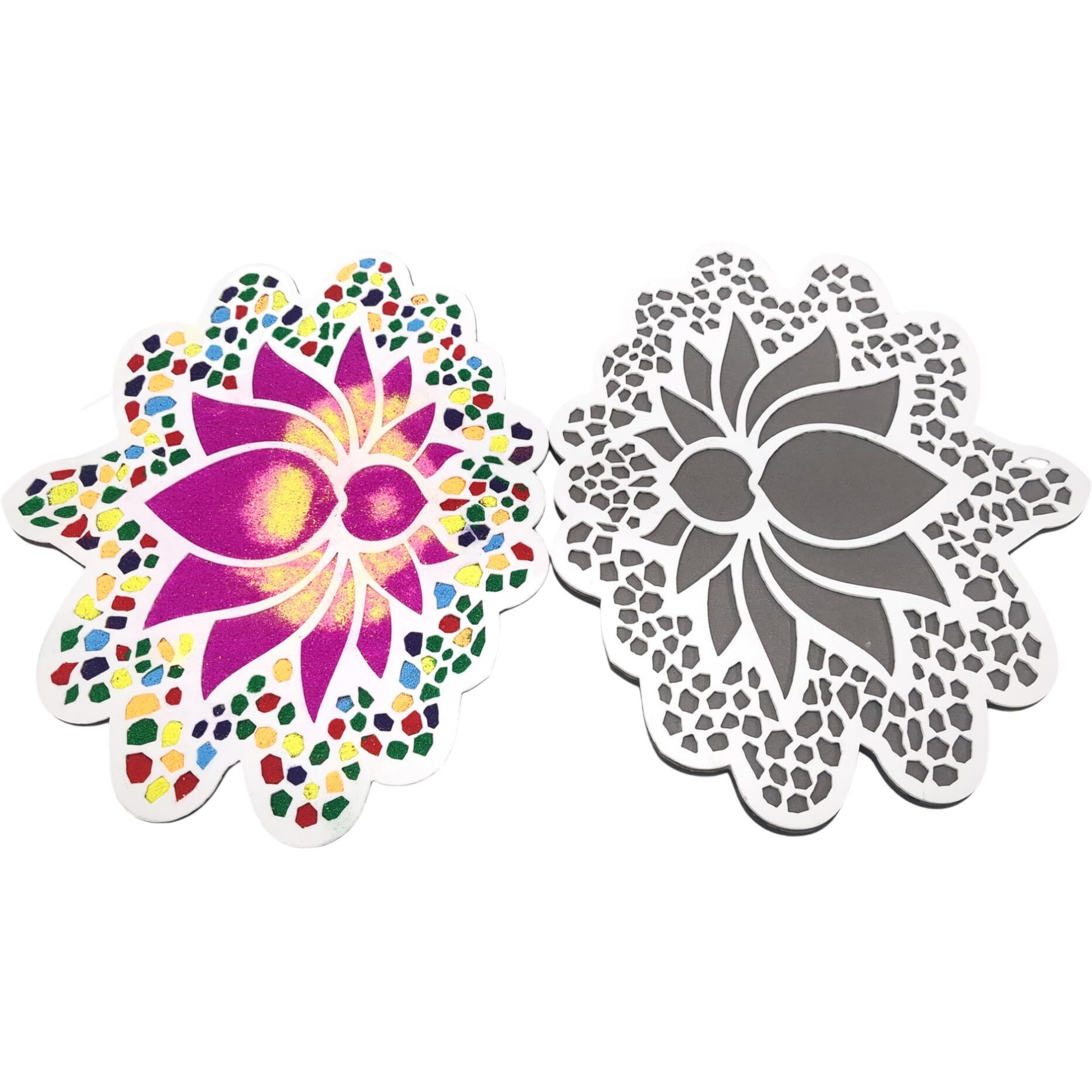 Stepstodo Shree Kamal Floating Rangoli Mat Set Of 2 | Reusable Portable Rangoli Template Mat. Readymade Rangoli Stencil Craft | Floating Rangoli Mat