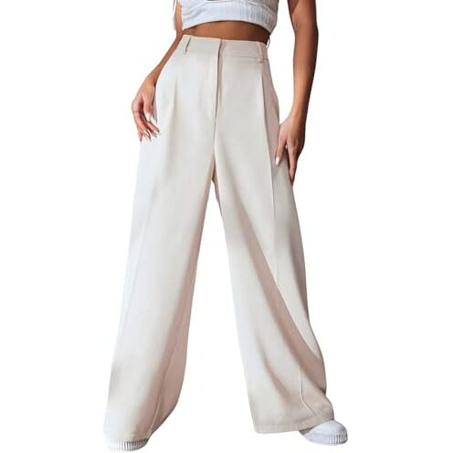 Greciilooks Women's Baggy Wide-Leg Fit Trouser (Gl-Tr946_White_L), Large