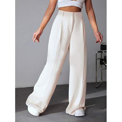 Greciilooks Women's Baggy Wide-Leg Fit Trouser (Gl-Tr946_White_L), Large