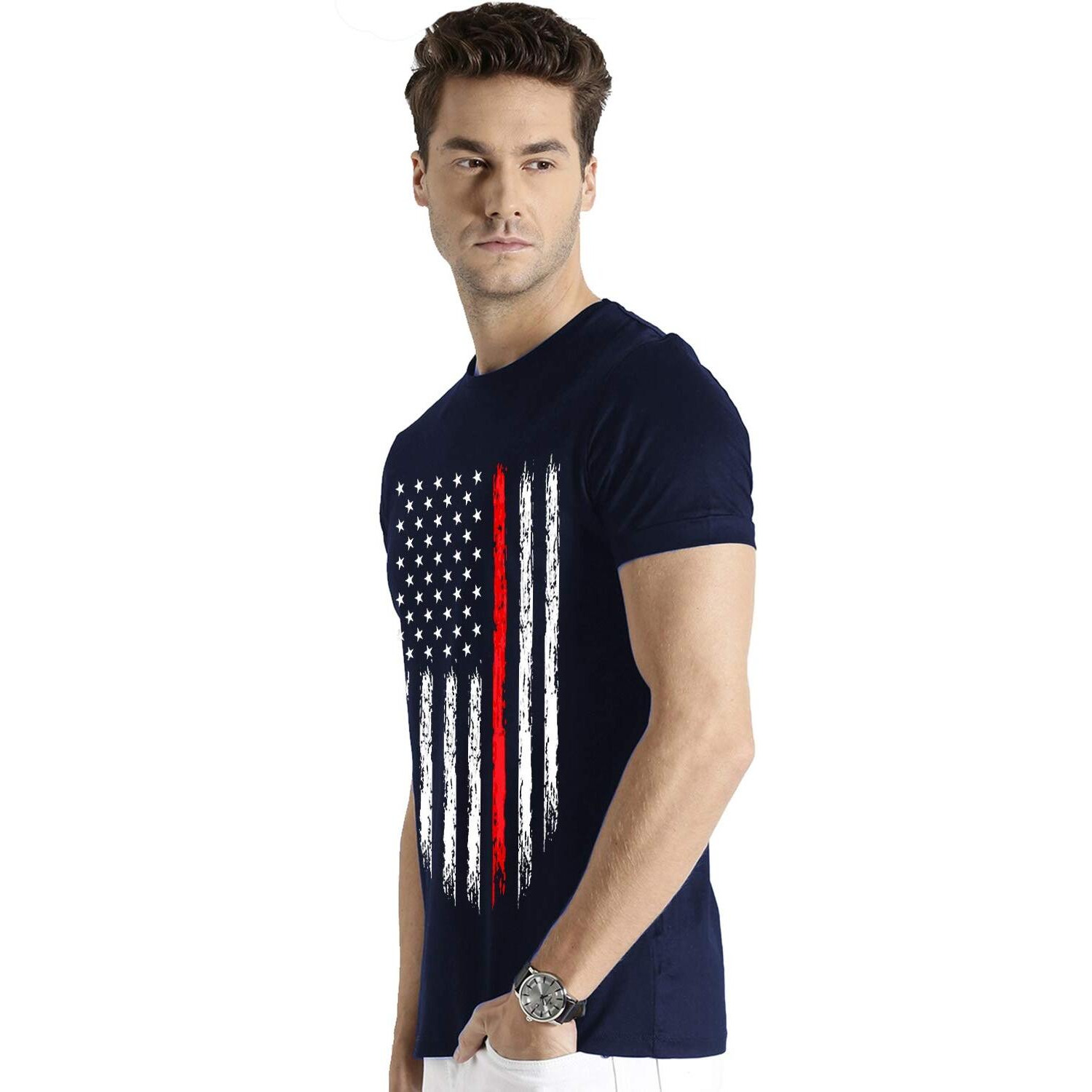 Adro Men's Regular Fit T-Shirt (Rnr-M-Usa-Nb_Navy_L)
