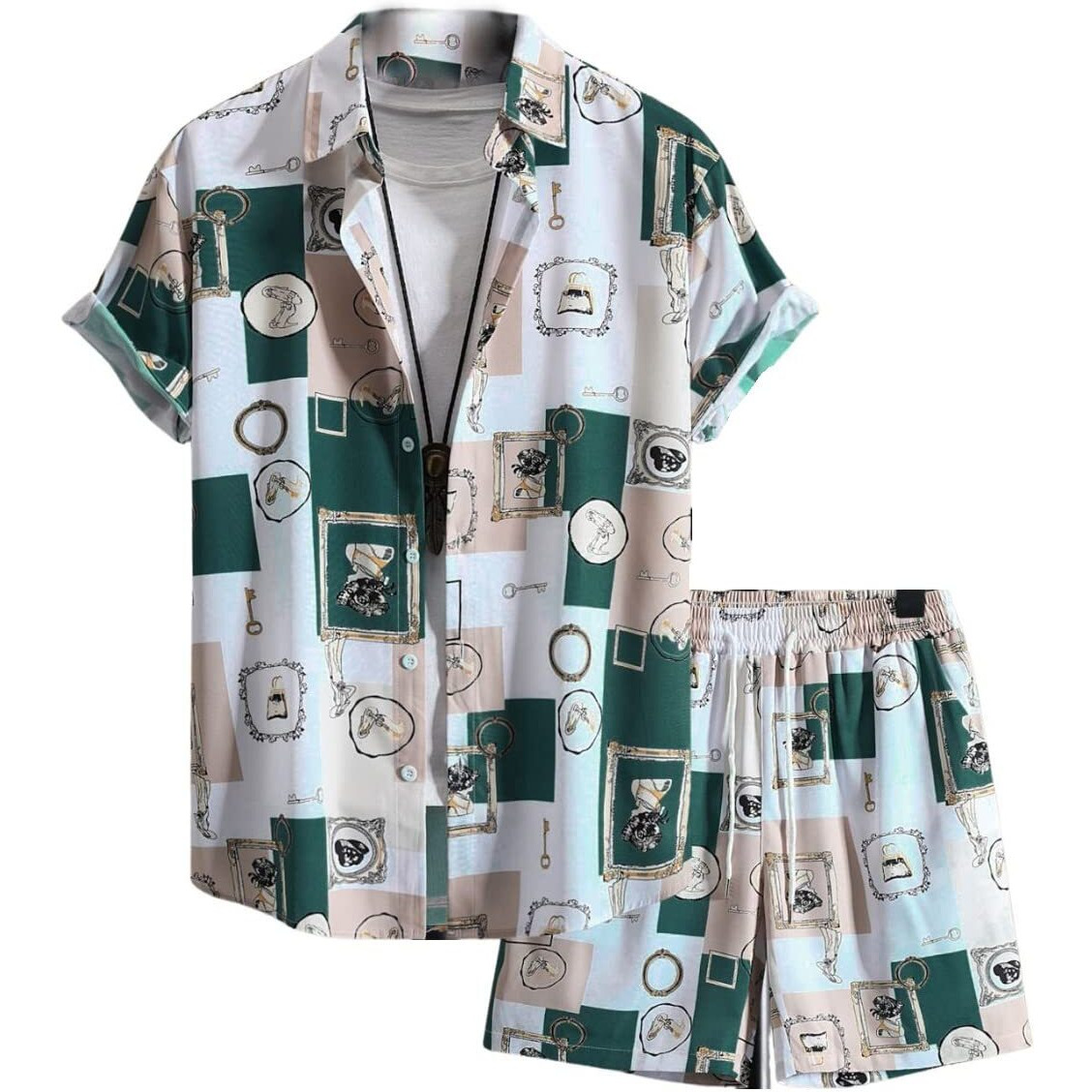 Dhruvi Trendz Mens Rayon Co-Ord Set Regular Fit Night Dress (Dt-Ms-6065&Sh-169_Teal_L)