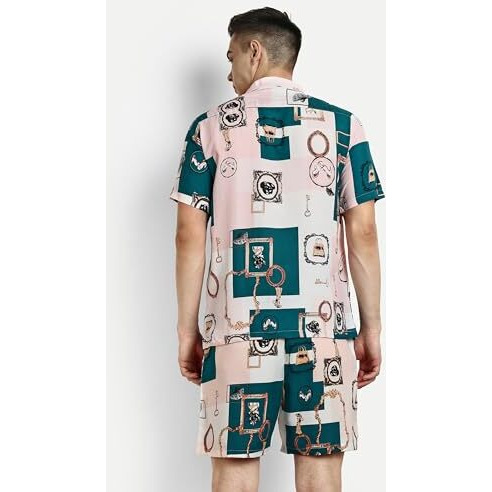 Dhruvi Trendz Mens Rayon Co-Ord Pyjama Set Regular Fit Relaxed Night Dress (Dt-Ms-6065&Sh-169_Teal_Medium)