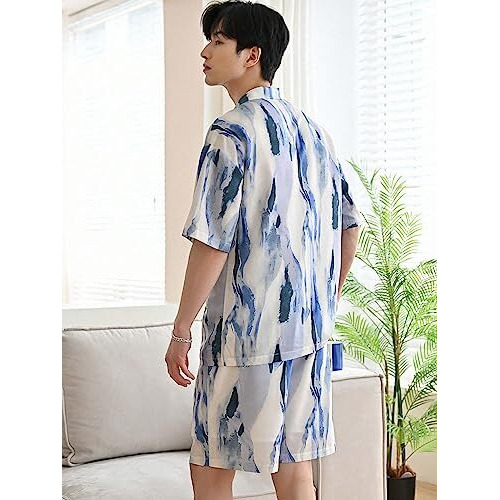 Dhruvi Trendz Mens Rayon Casual Style Co-Ord Set Regular Fit Night Dress Pajama Set (Dt-Ms-6125&Sh203_Blue_Xs), X-Small