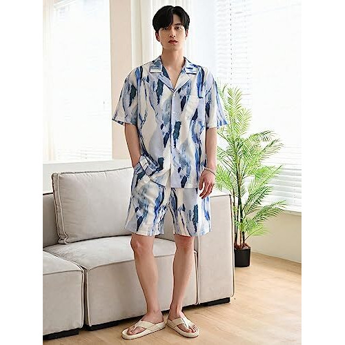 Dhruvi Trendz Mens Rayon Casual Style Co-Ord Set Regular Fit Night Dress Pajama Set (Dt-Ms-6125&Sh203_Blue_Xs), X-Small